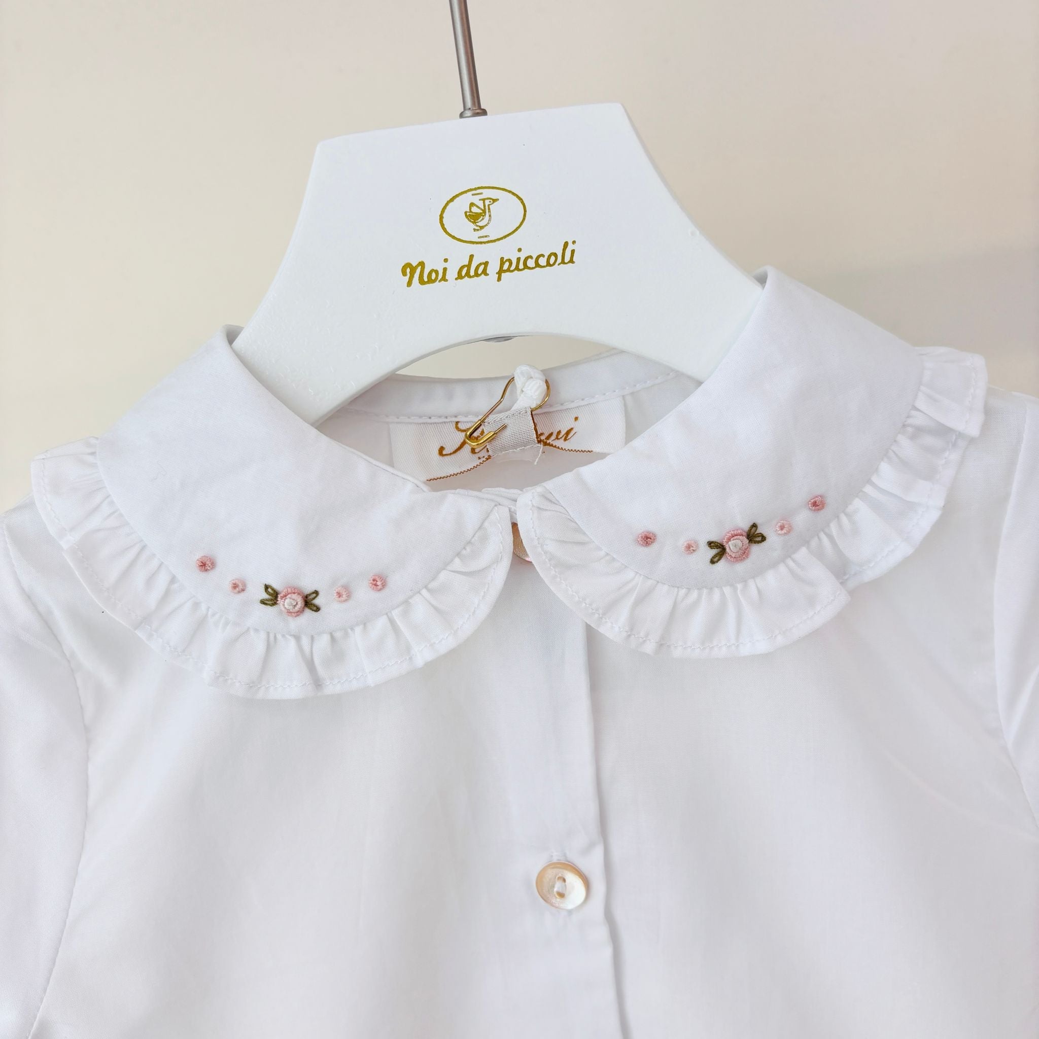 CAMICIA IN COTONE CALDO HELENA BIANCO ROSA - Noi da piccoli