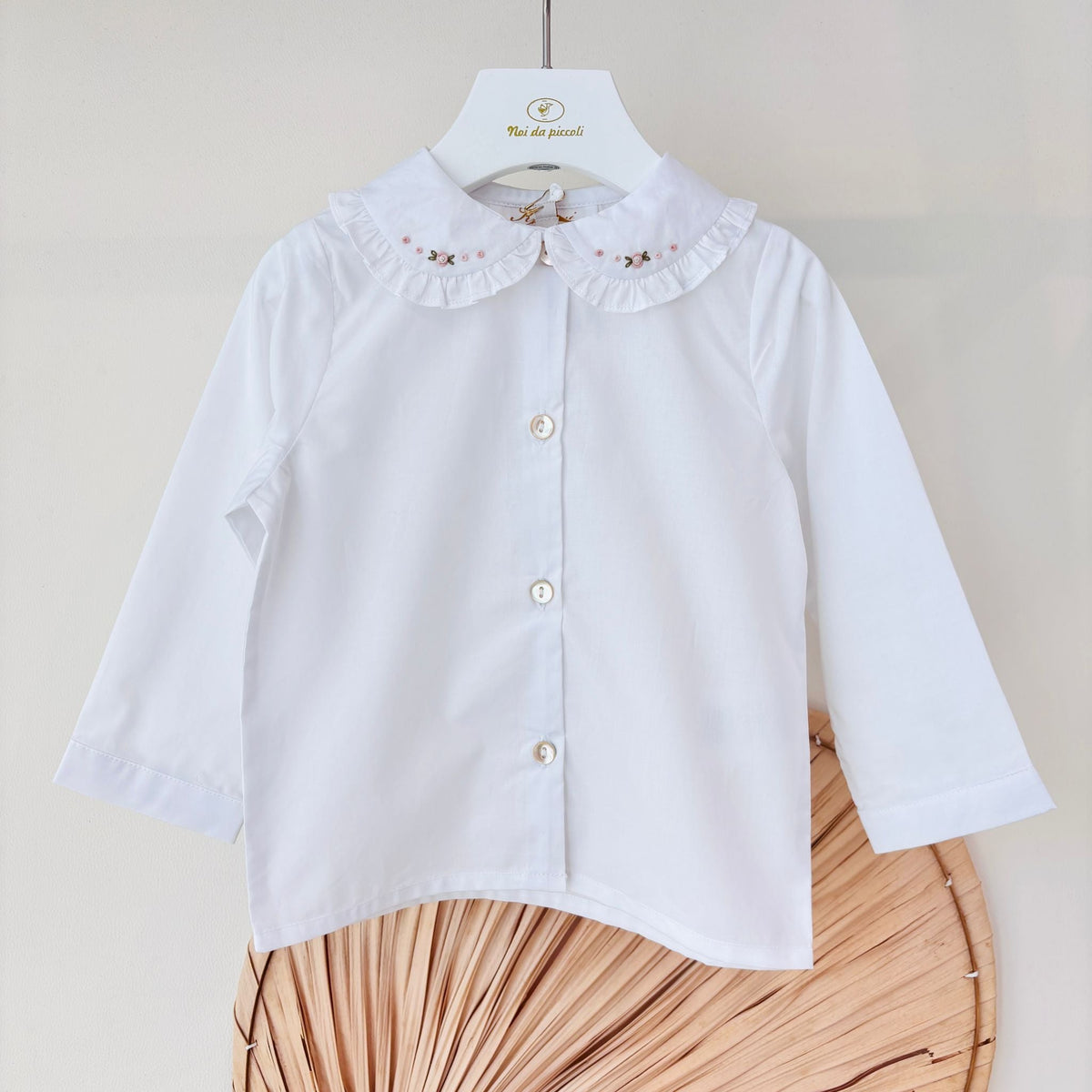 CAMICIA IN COTONE CALDO HELENA BIANCO ROSA - Noi da piccoli
