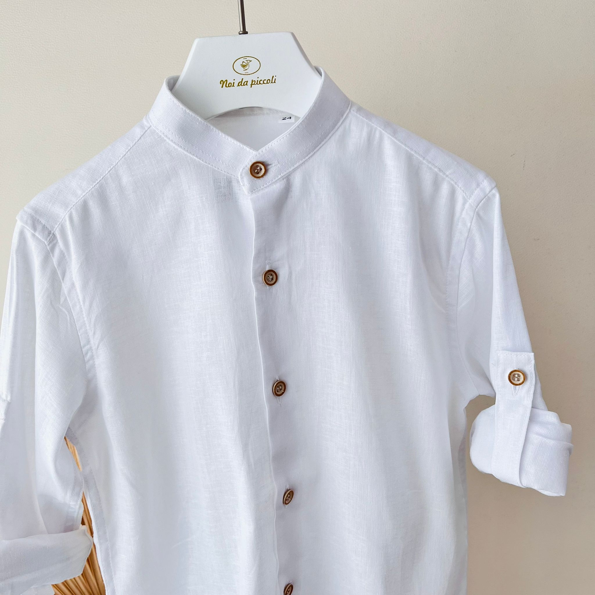 CAMICIA IN COTONE E LINO BIANCO - Noi da piccoli