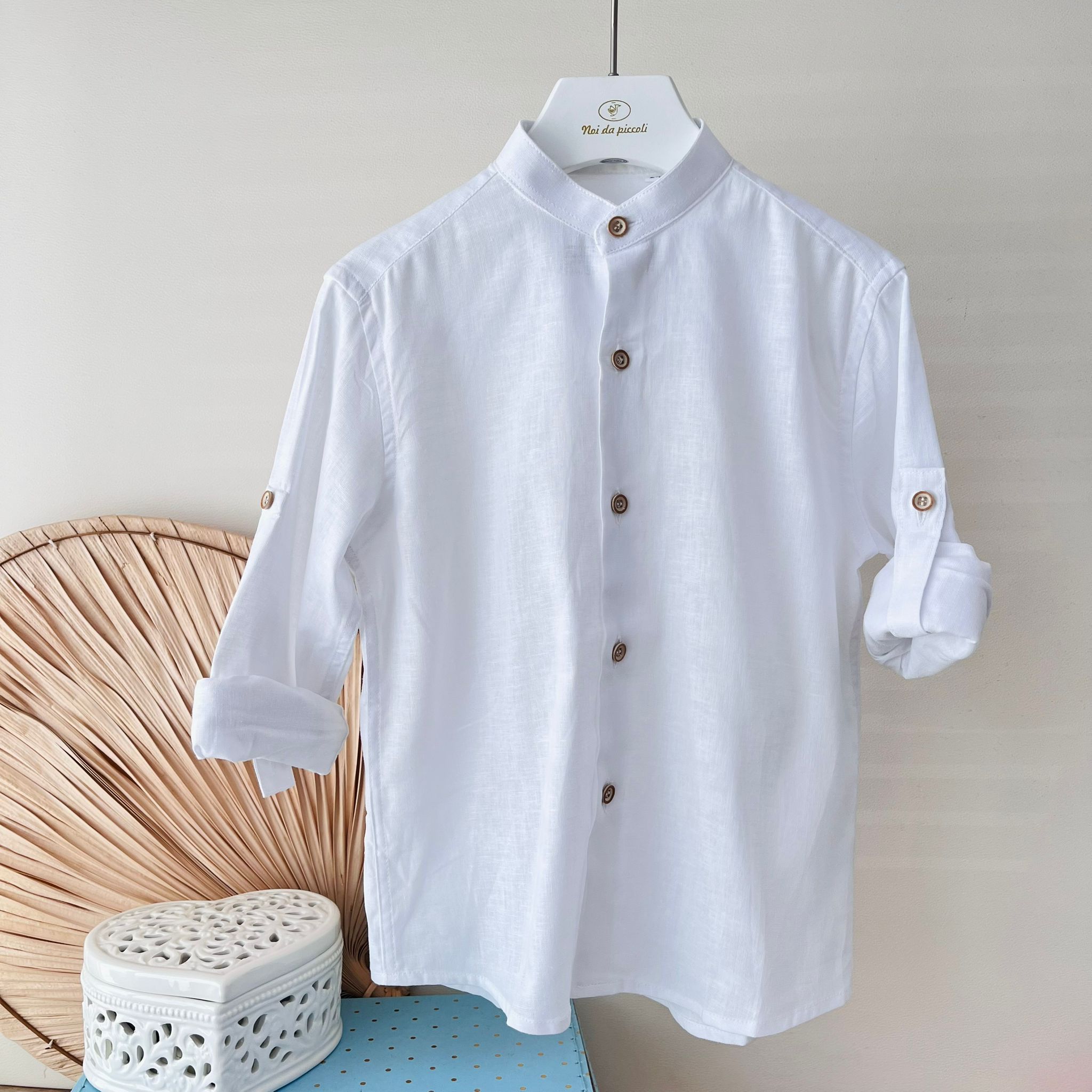 CAMICIA IN COTONE E LINO BIANCO - Noi da piccoli