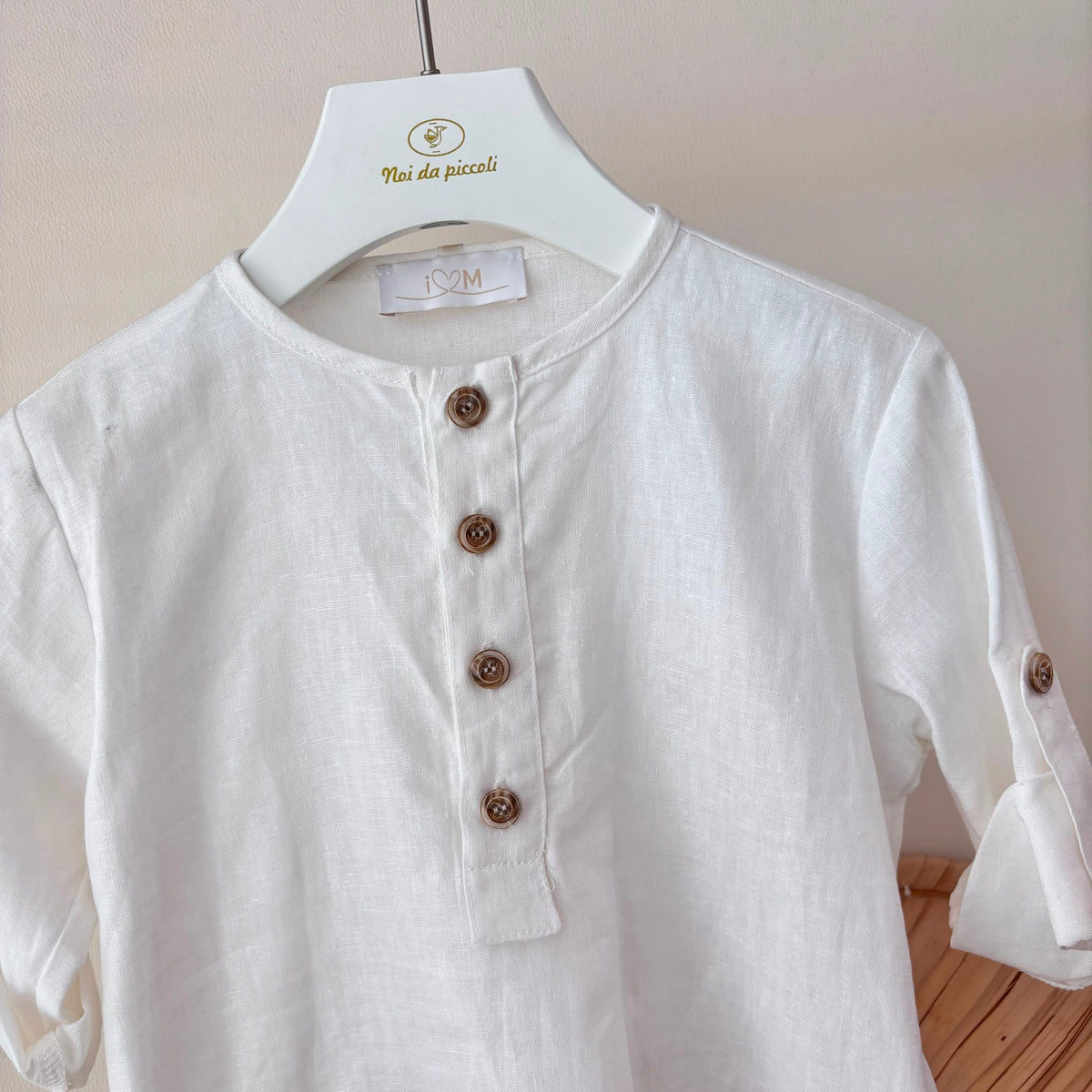 CAMICIA LINO BIANCO CON BOTTONI - Noi da piccoli