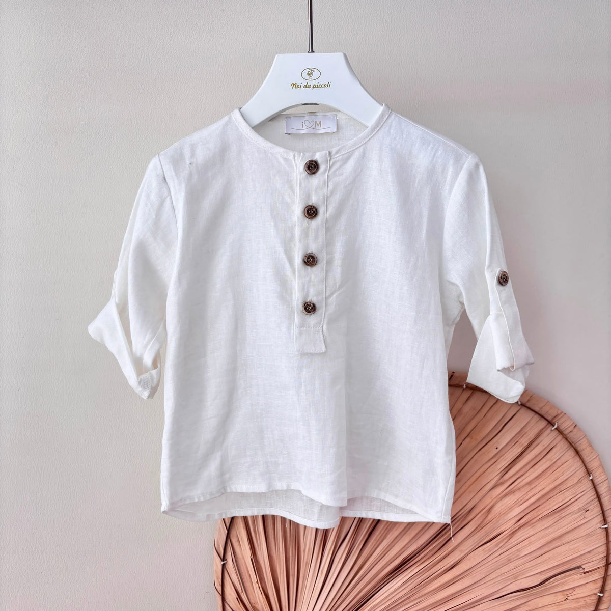 CAMICIA LINO BIANCO CON BOTTONI - Noi da piccoli