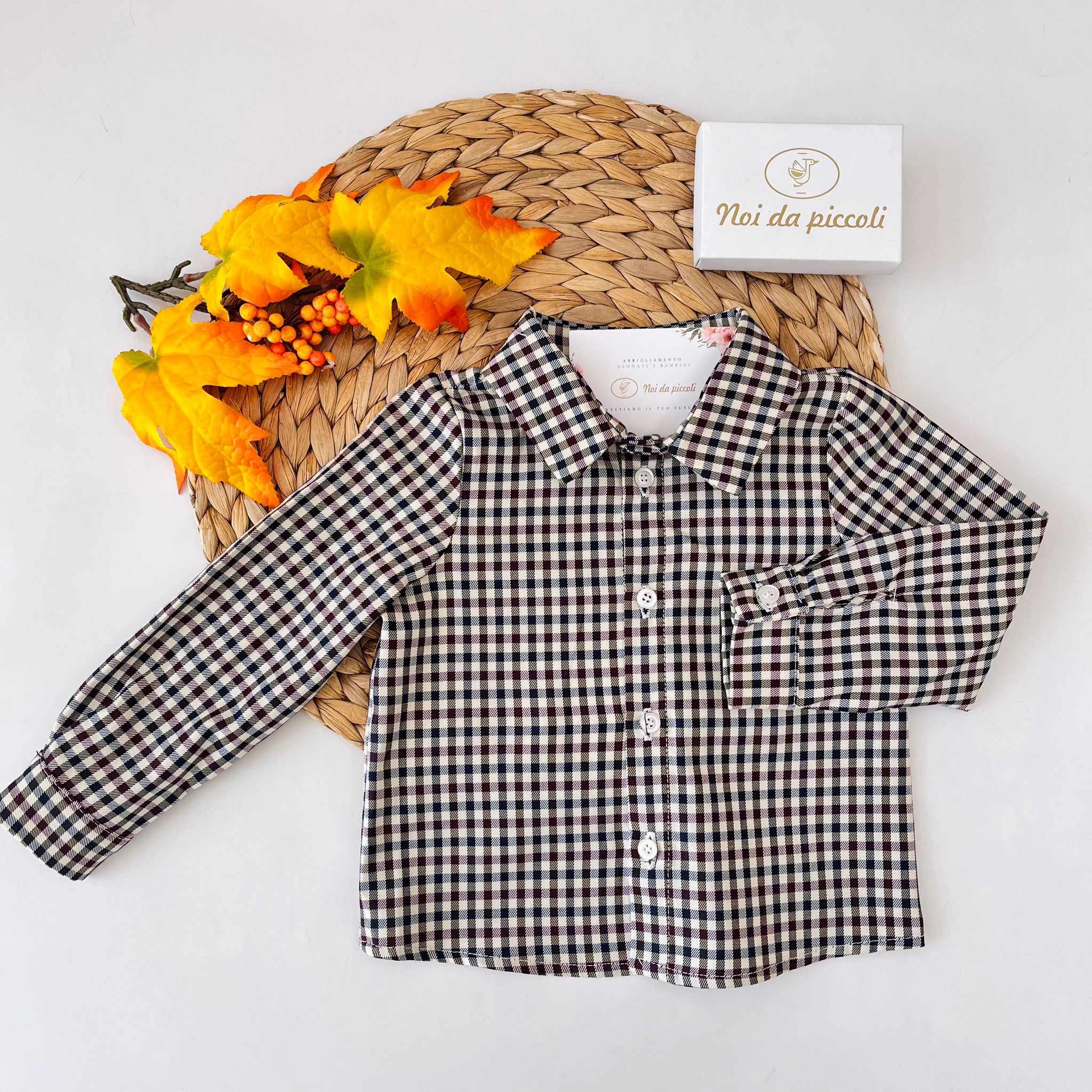 CAMICINA A QUADRETTI D'AUTUNNO COTONE CALDO BEIGE - Noi da piccoli