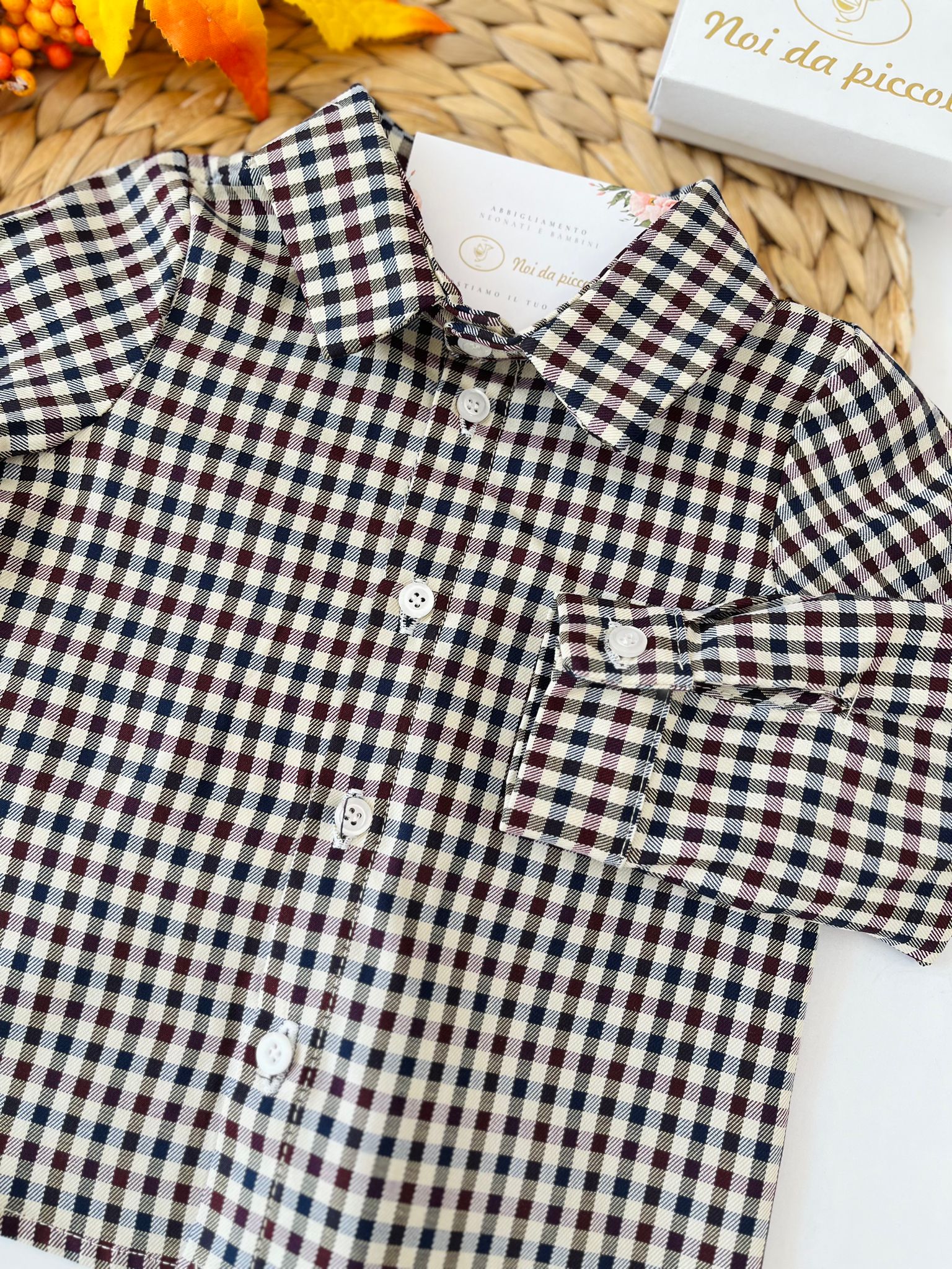 CAMICINA A QUADRETTI D'AUTUNNO COTONE CALDO BEIGE - Noi da piccoli