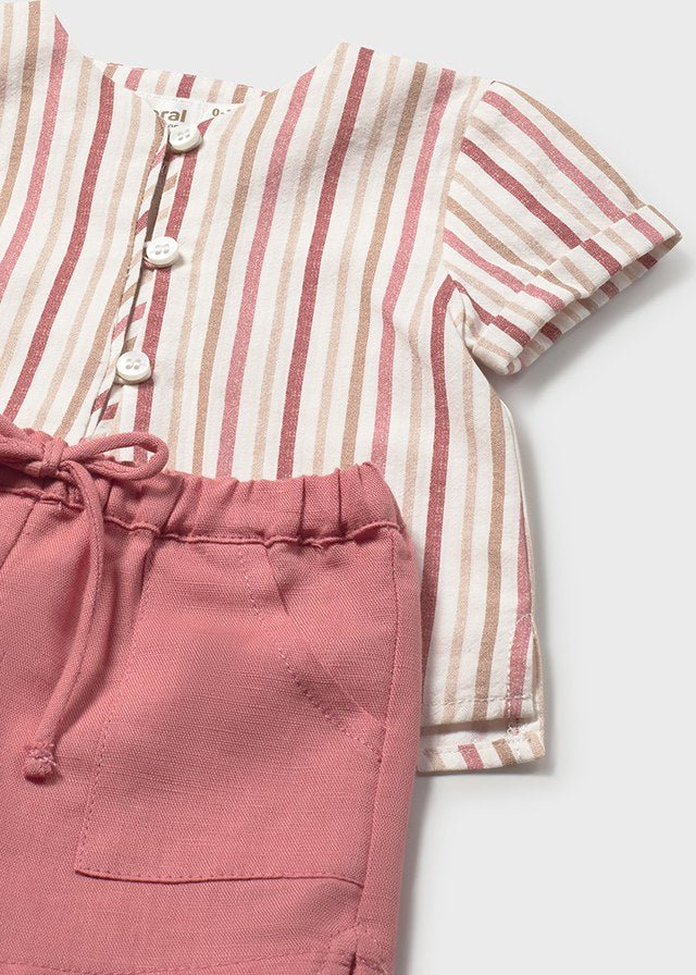 CAMICINA A RIGHE E PANTALONCINO IN COTONE TERRACOTA - Noi da piccoli