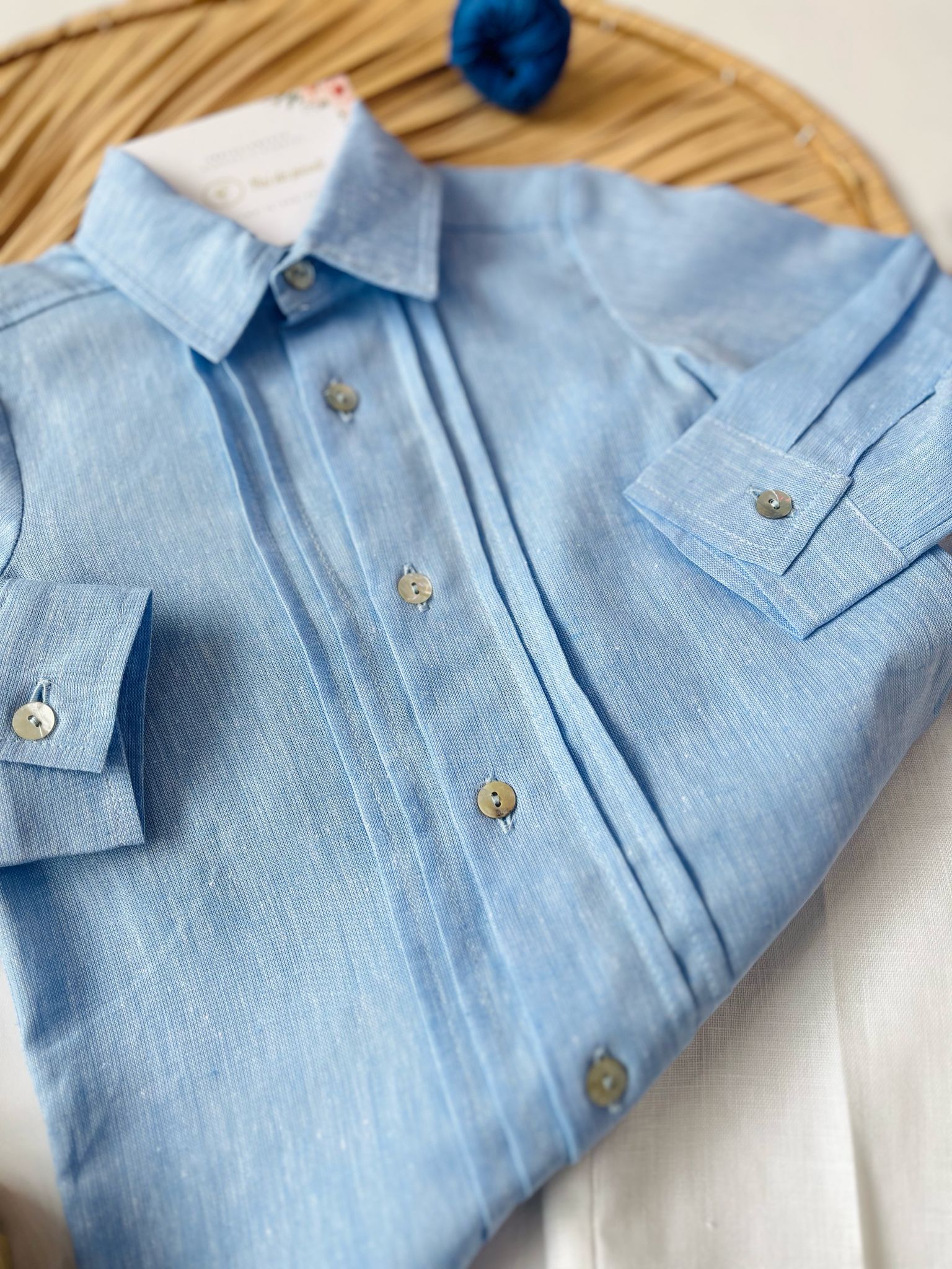 CAMICINA CIELO CON PANTALONE BIANCO LUNGO - Noi da piccoli