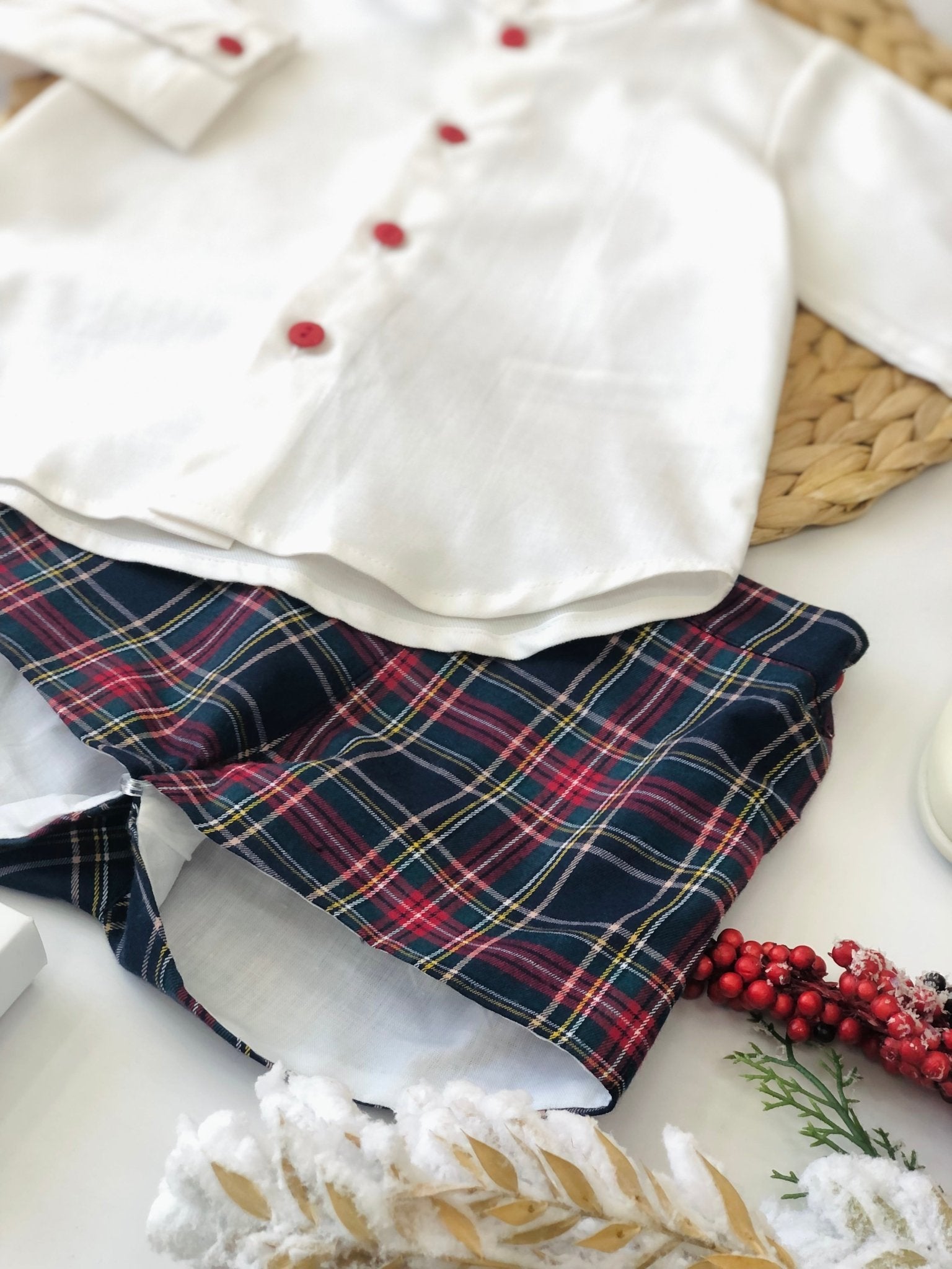 CAMICINA CON PANTALONCINO TARTAN BLU - Noi da piccoli