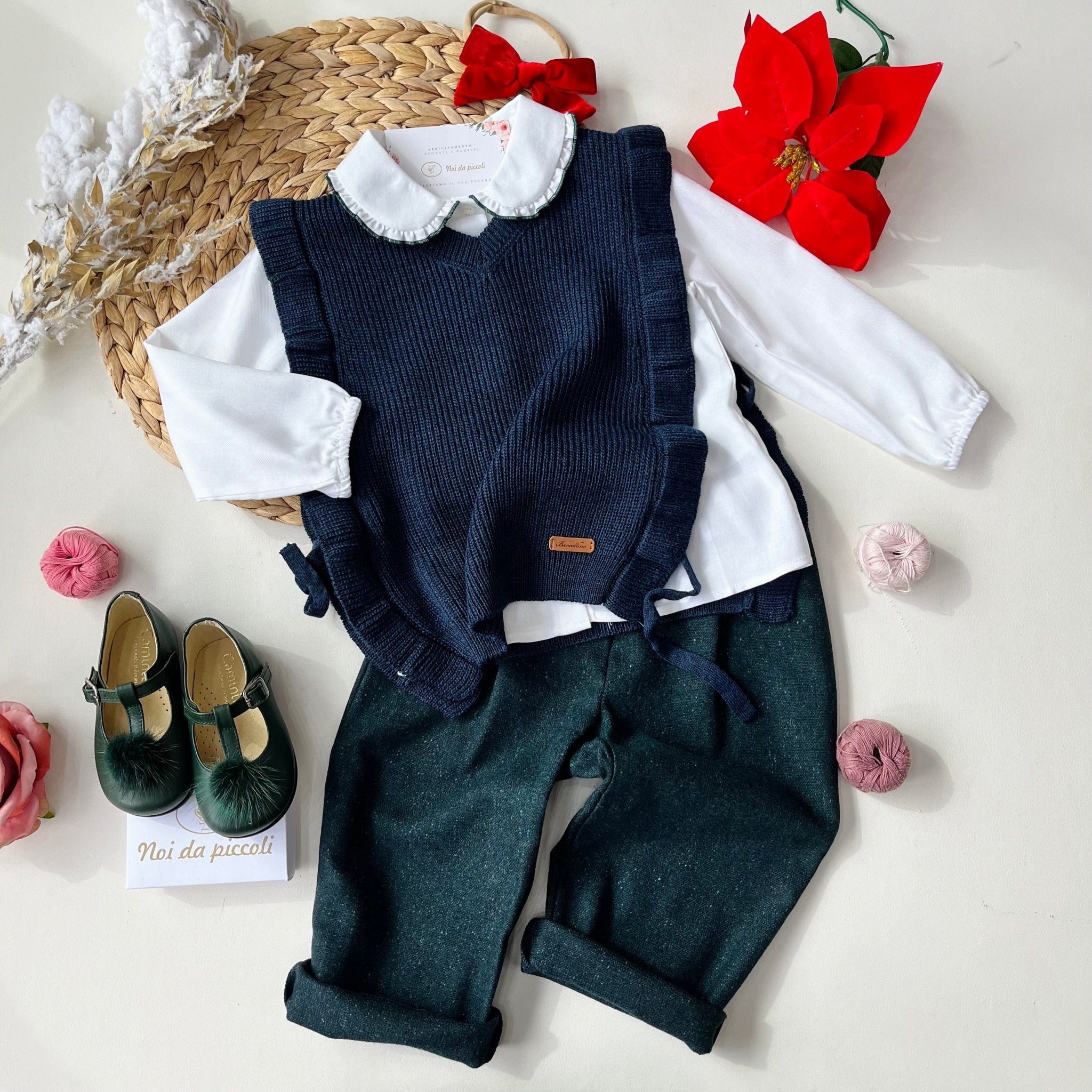 CAMICINA CON PANTALONE E GILET BLU - Noi da piccoli