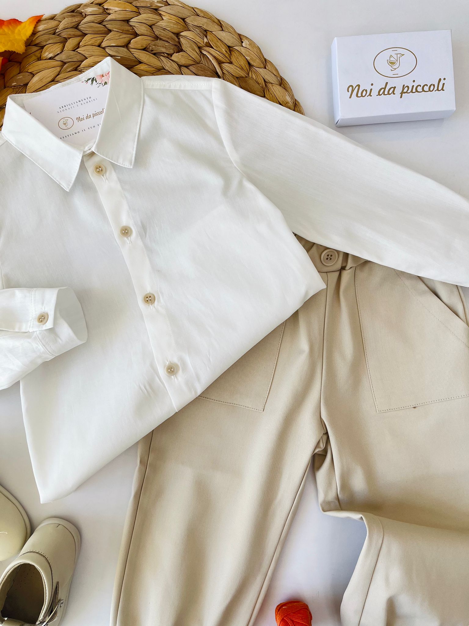 CAMICINA CON PANTALONE LUNGO BEIGE E PANNA - Noi da piccoli