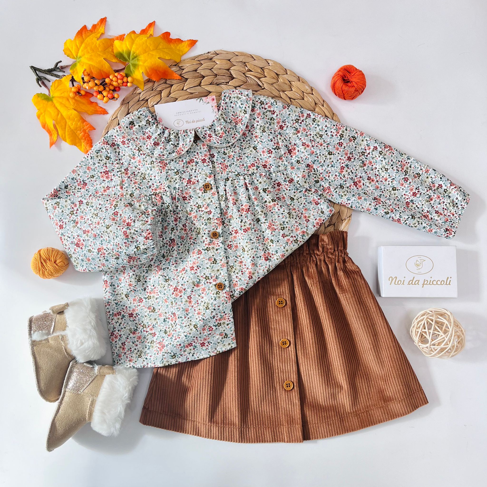 CAMICINA FLOREALE CON GONNELLINA VELLUTINO A COSTINE BOSCO - Noi da piccoli