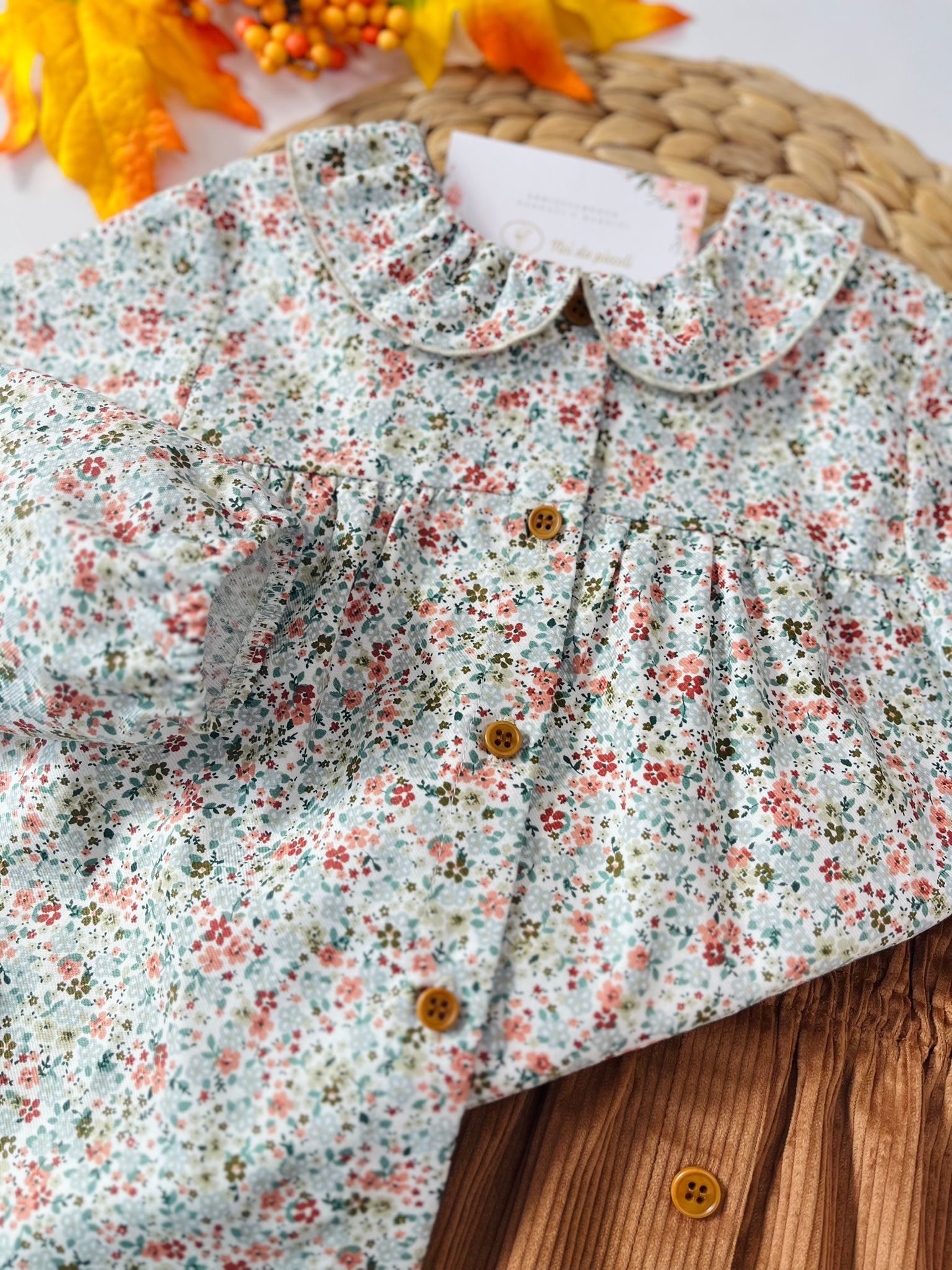 CAMICINA FLOREALE CON GONNELLINA VELLUTINO A COSTINE BOSCO - Noi da piccoli