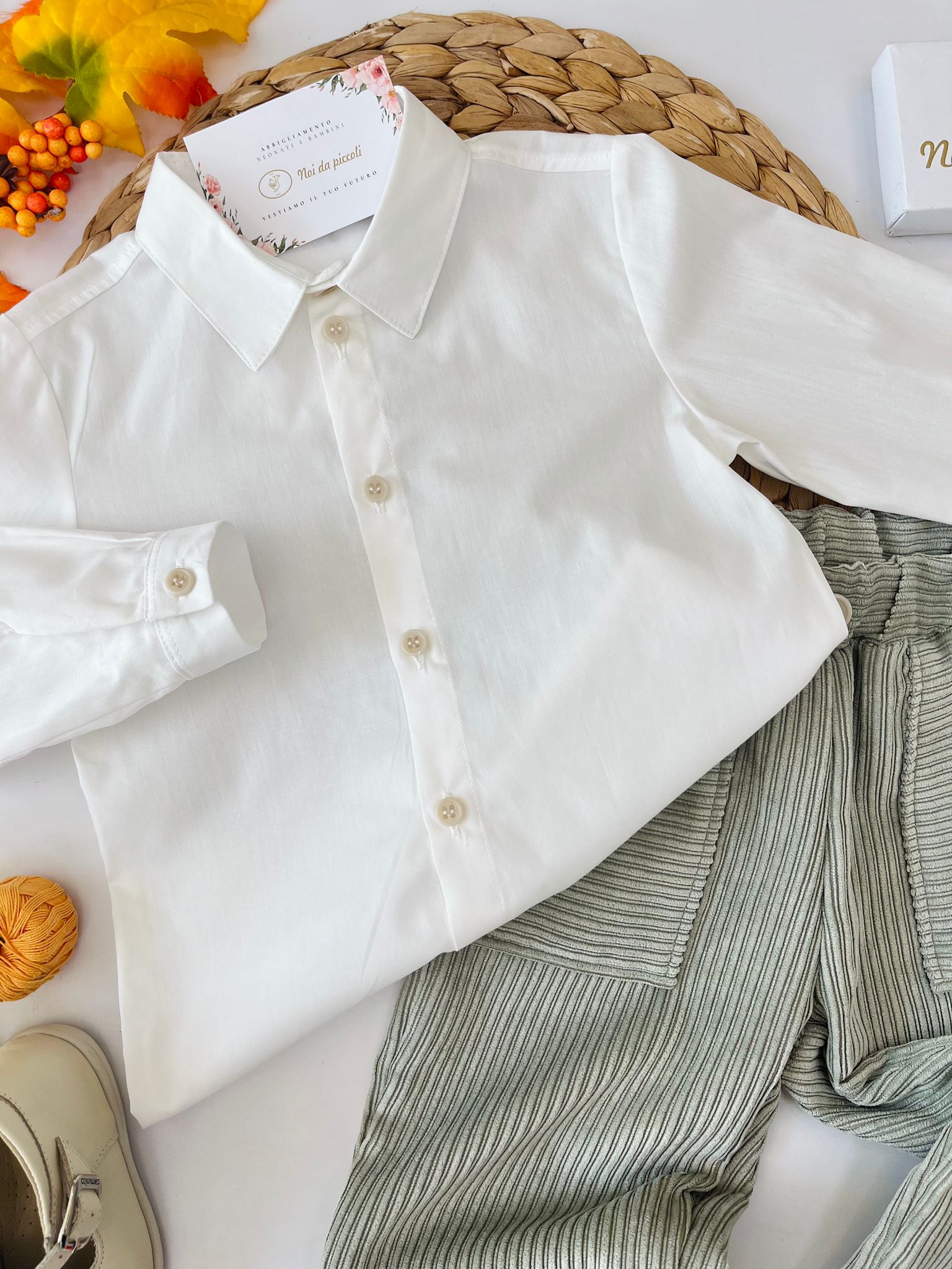 CAMICINA PANNA CON PANTALONE A COSTINE VELLUTINO SALVIA - Noi da piccoli