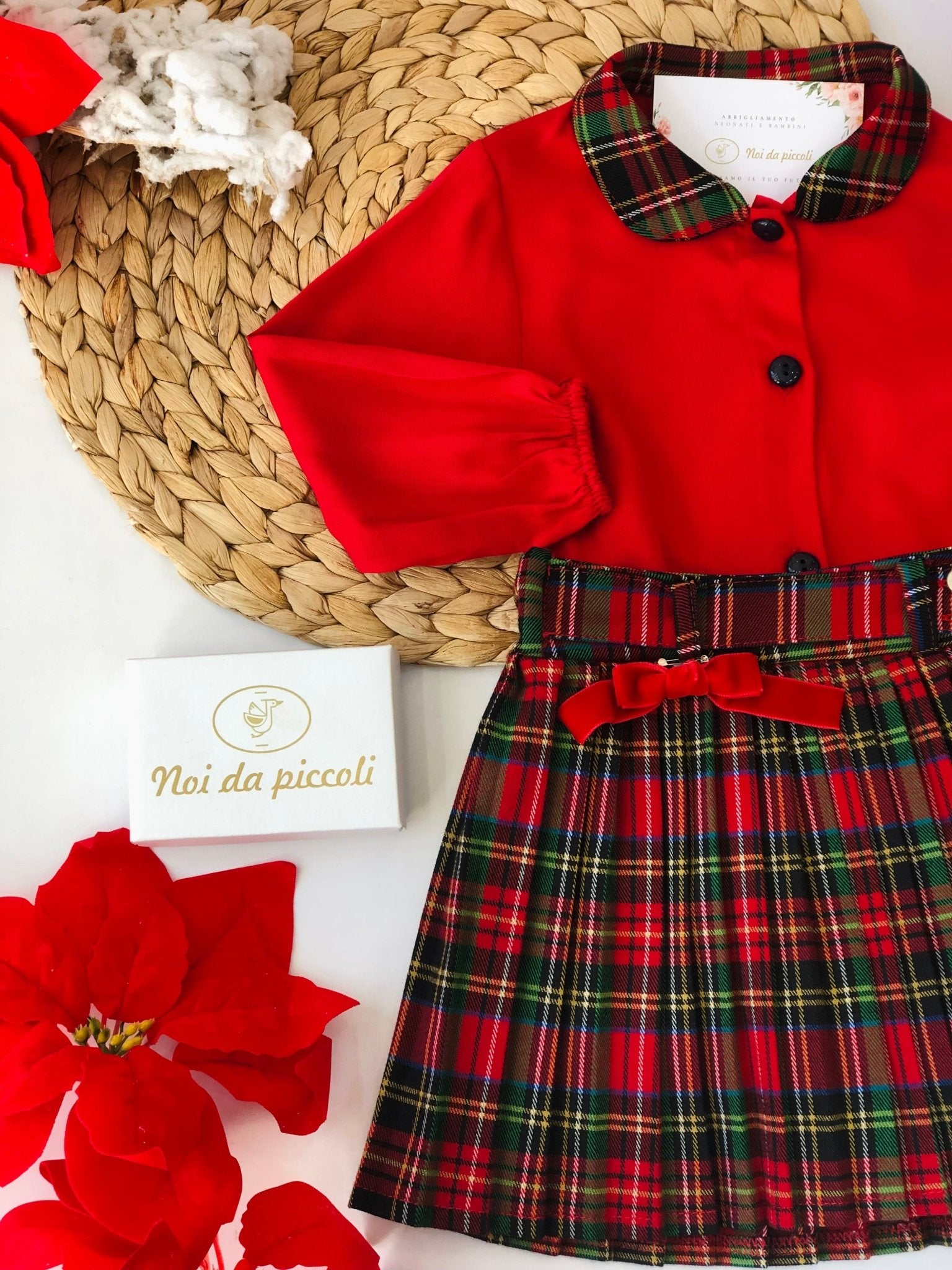 CAMICINA ROSSA CON GONNELLINA TARTAN - Noi da piccoli