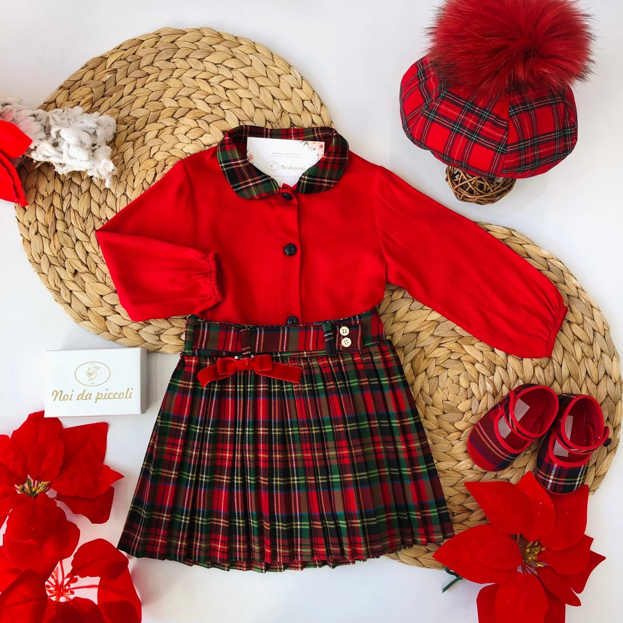 CAMICINA ROSSA CON GONNELLINA TARTAN - Noi da piccoli