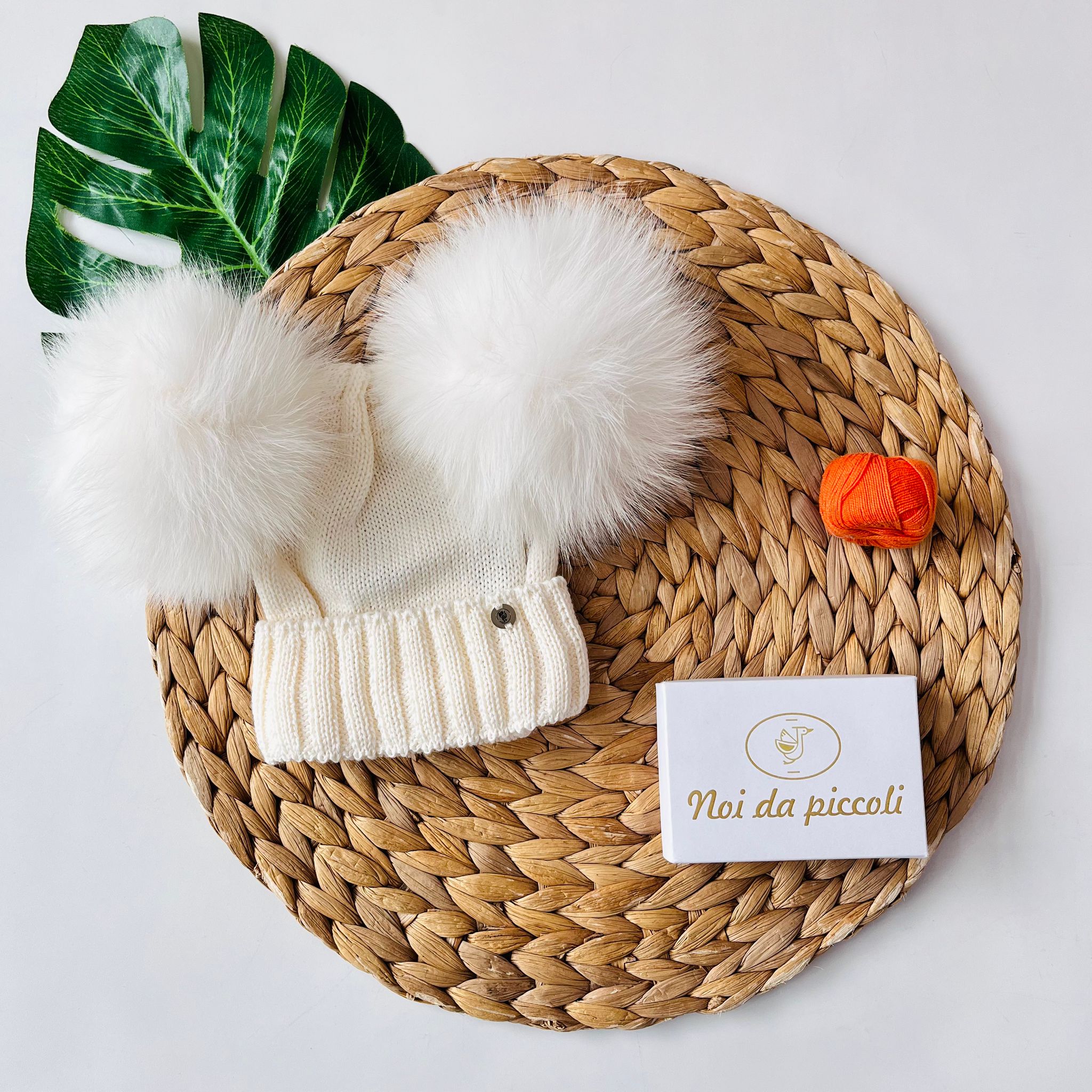 CAPPELLINO 2 PON POM IN VOLPE Lana PANNA - Noi da piccoli