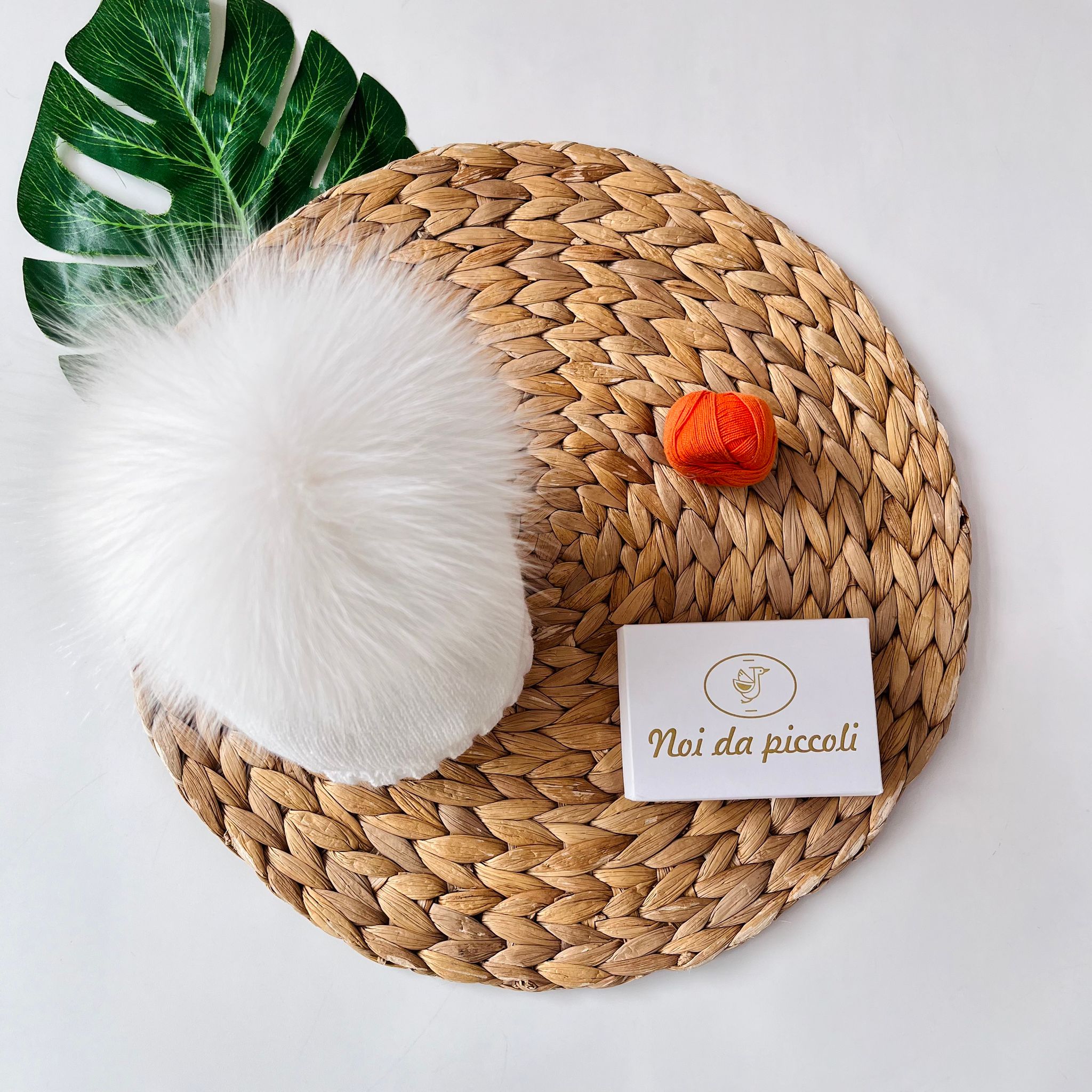 CAPPELLINO BASIC 1 PON POM VOLPE Lana BIANCO - Noi da piccoli