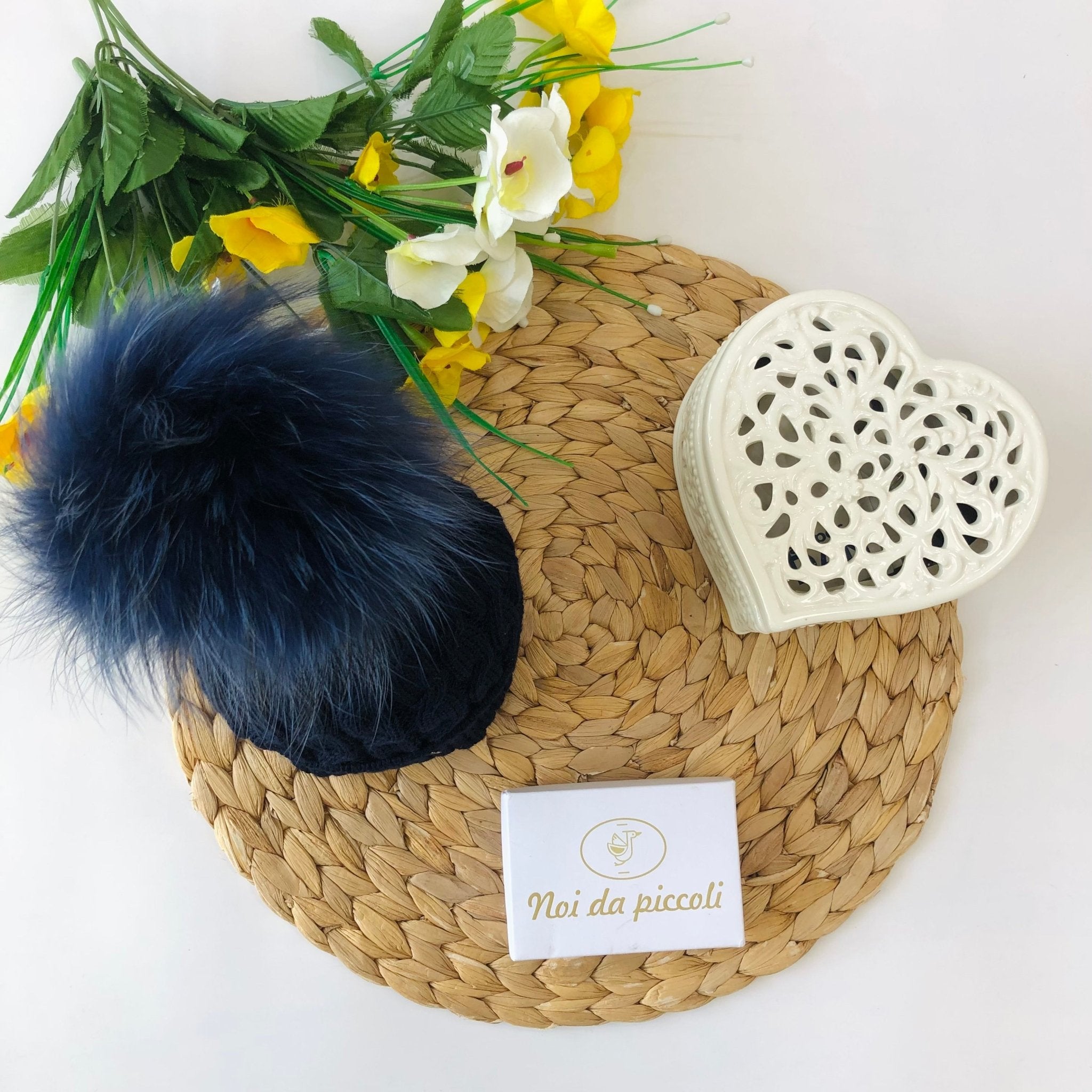 CAPPELLINO BLU CON PON POM IN VOLPE TORCHON - Noi da piccoli