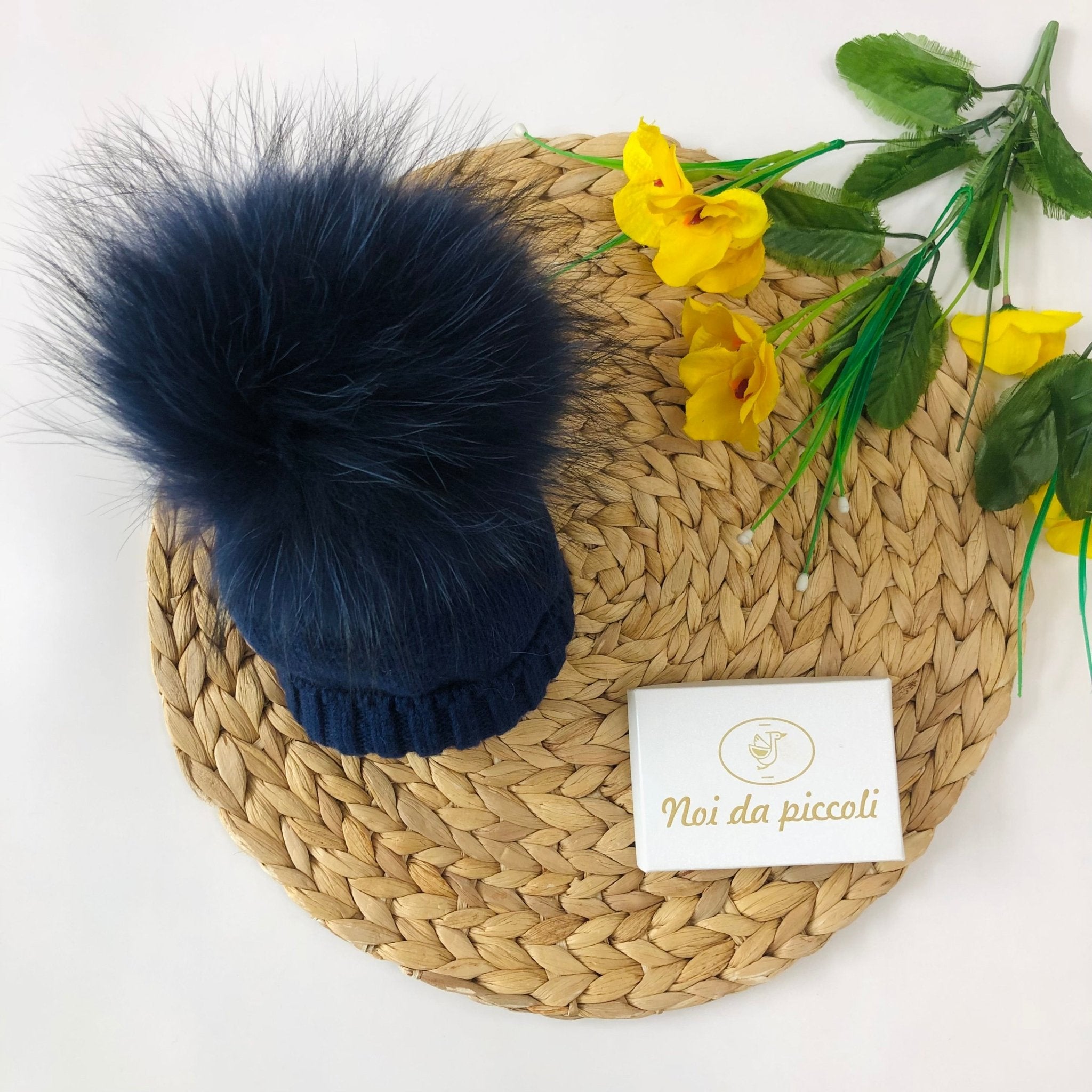 CAPPELLINO BLU POMPON VOLPE E CASHMIRE - Noi da piccoli