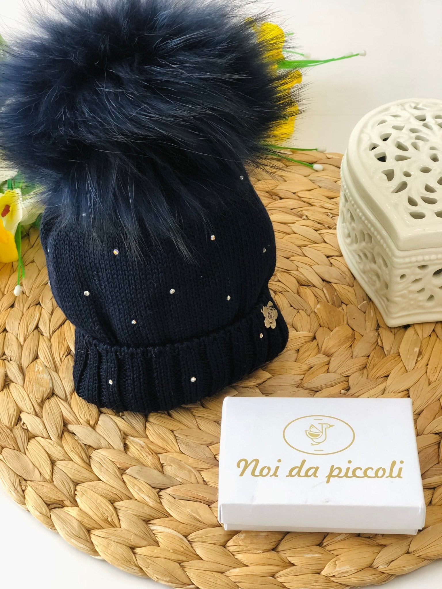 CAPPELLINO CON PON POM IN VOLPE BLU SWAROVSKI - Noi da piccoli