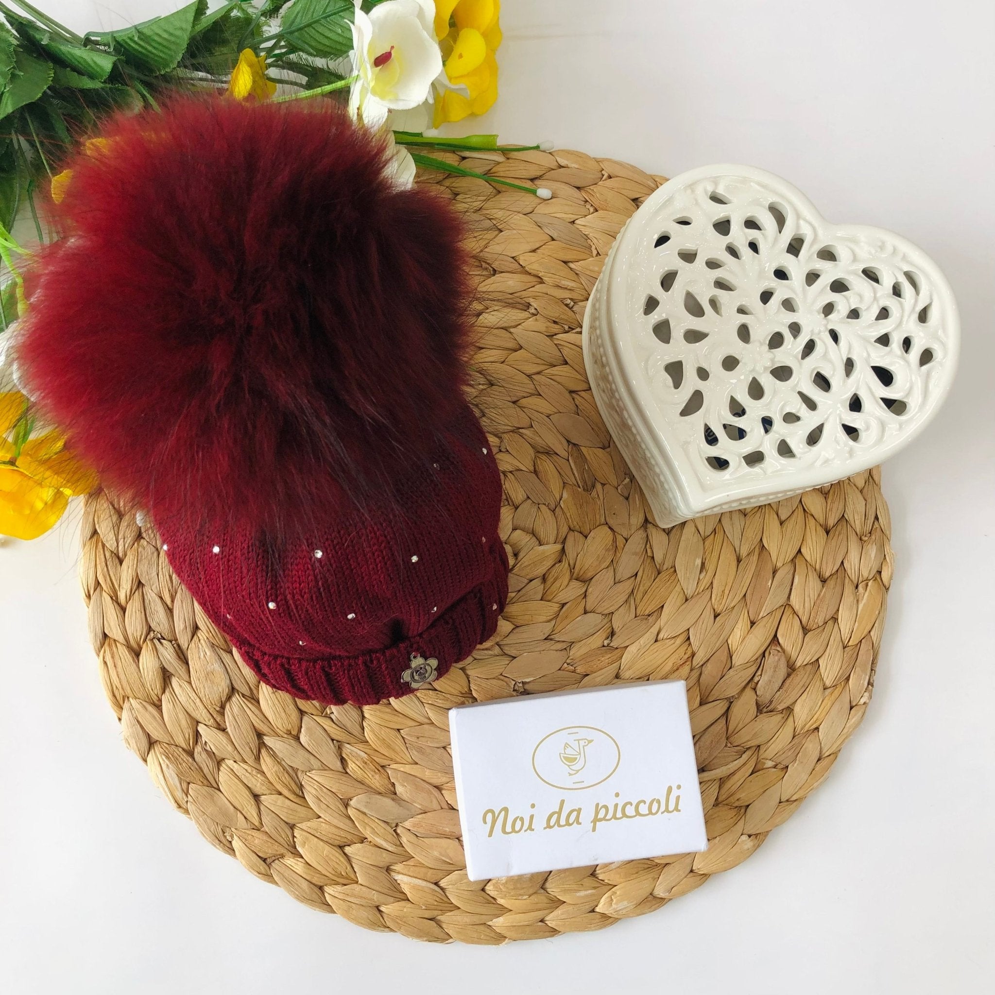 CAPPELLINO CON PON POM IN VOLPE BORDO' SWAROVSKI - Noi da piccoli