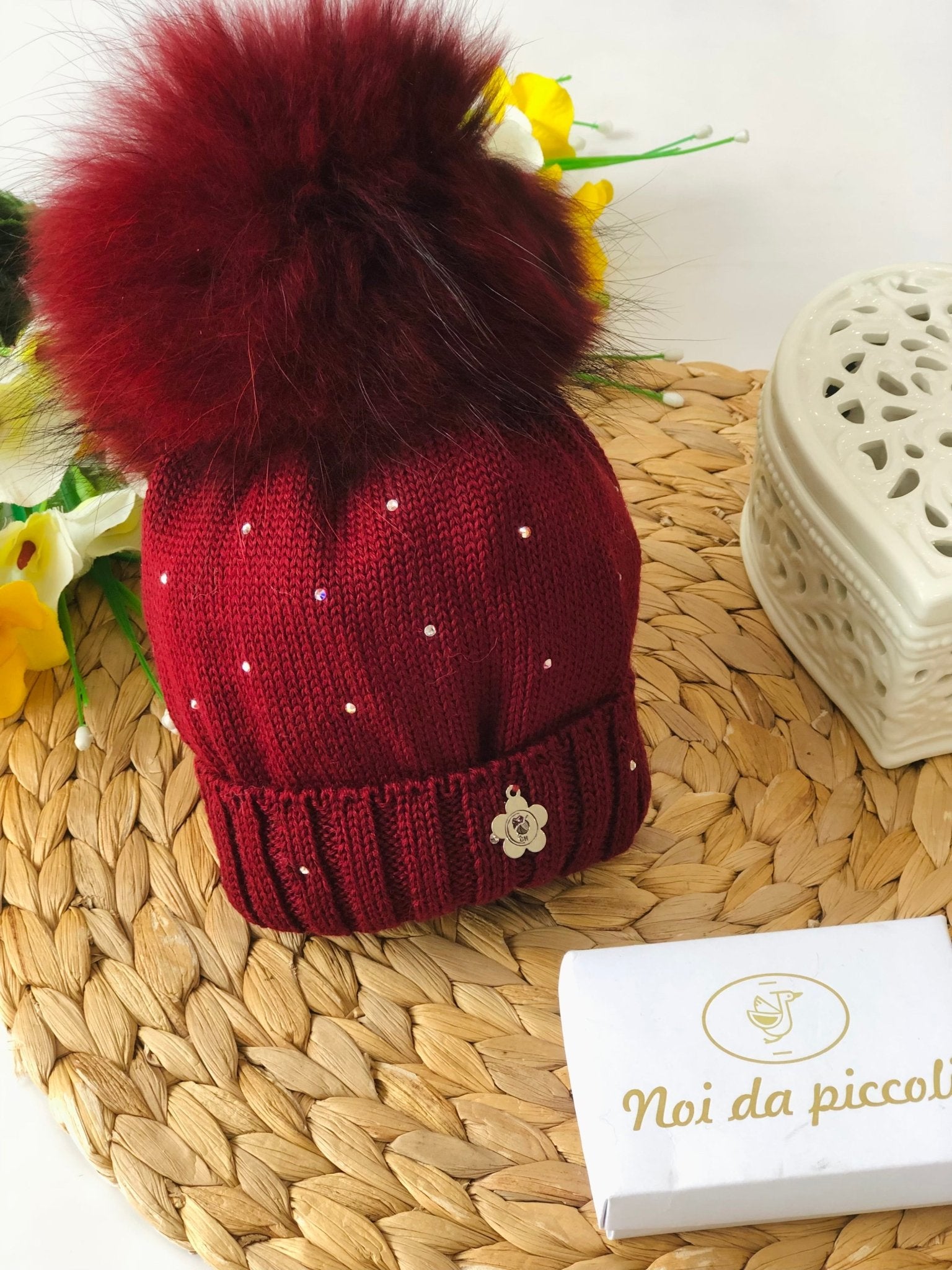 CAPPELLINO CON PON POM IN VOLPE BORDO' SWAROVSKI - Noi da piccoli