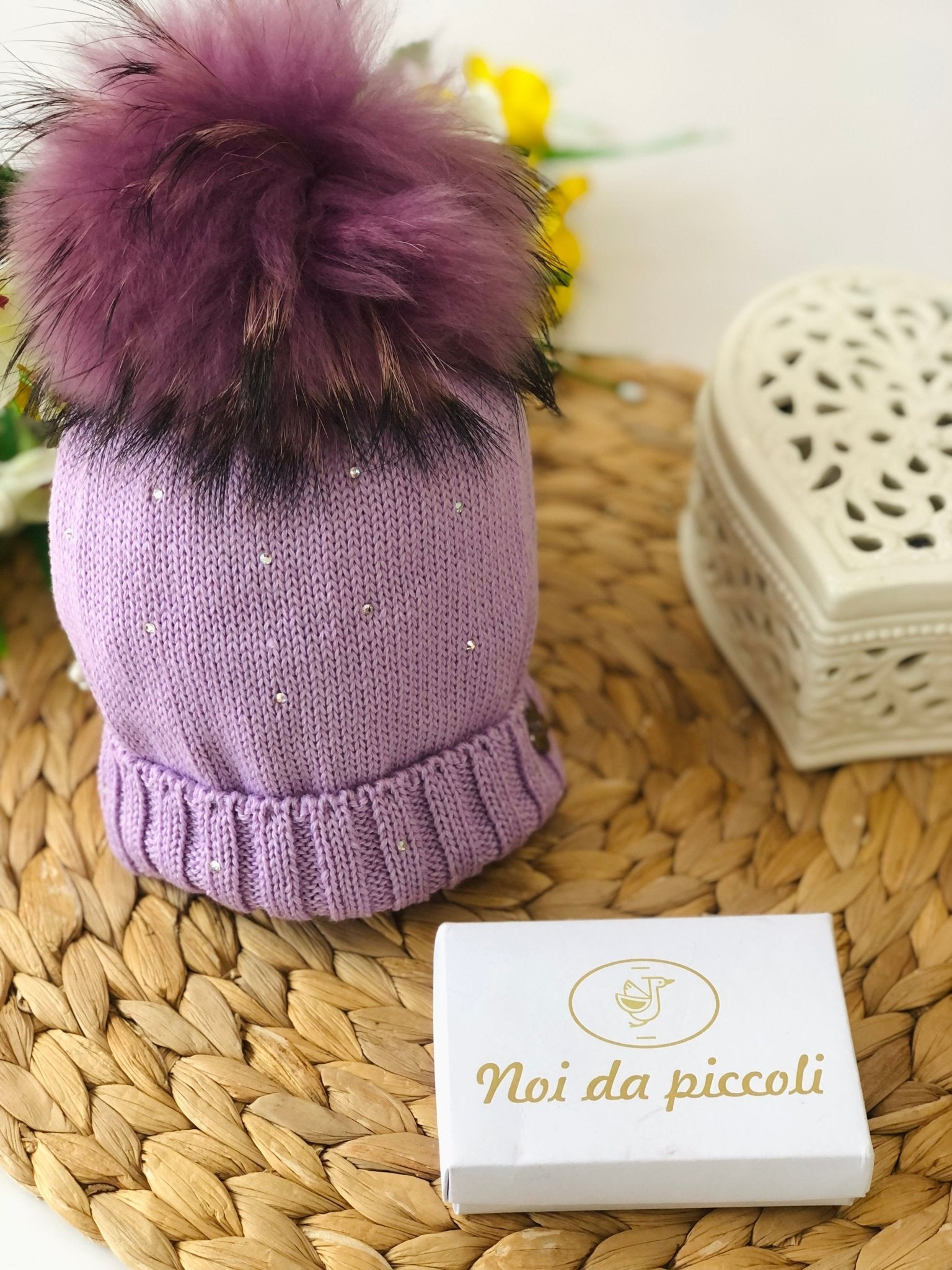 CAPPELLINO CON PON POM IN VOLPE LILLA SWAROVSKI - Noi da piccoli