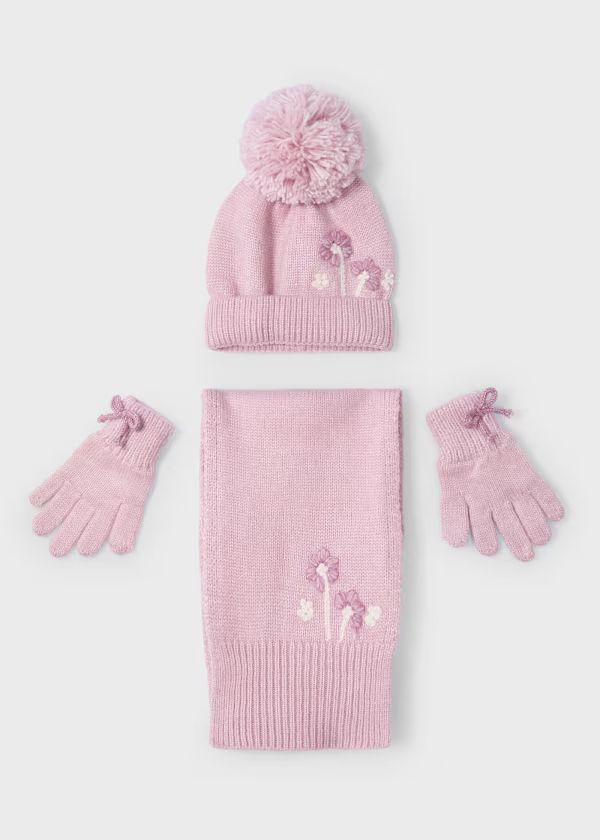 CAPPELLINO CON SCIARPA E GUANTINI ROSADO - Noi da piccoli