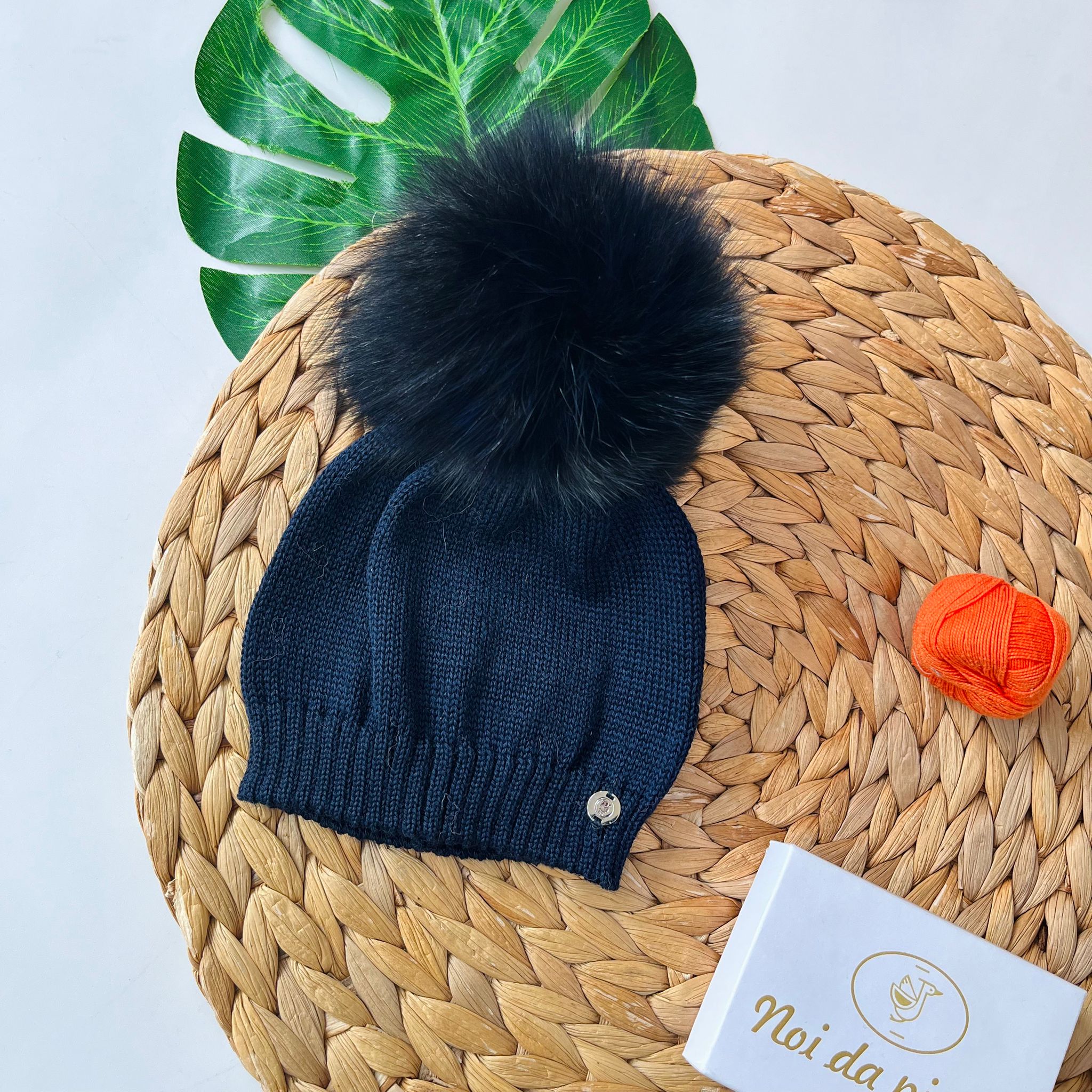 CAPPELLINO CUFFIETTA 1 PON POM VOLPE Lana BLU - Noi da piccoli