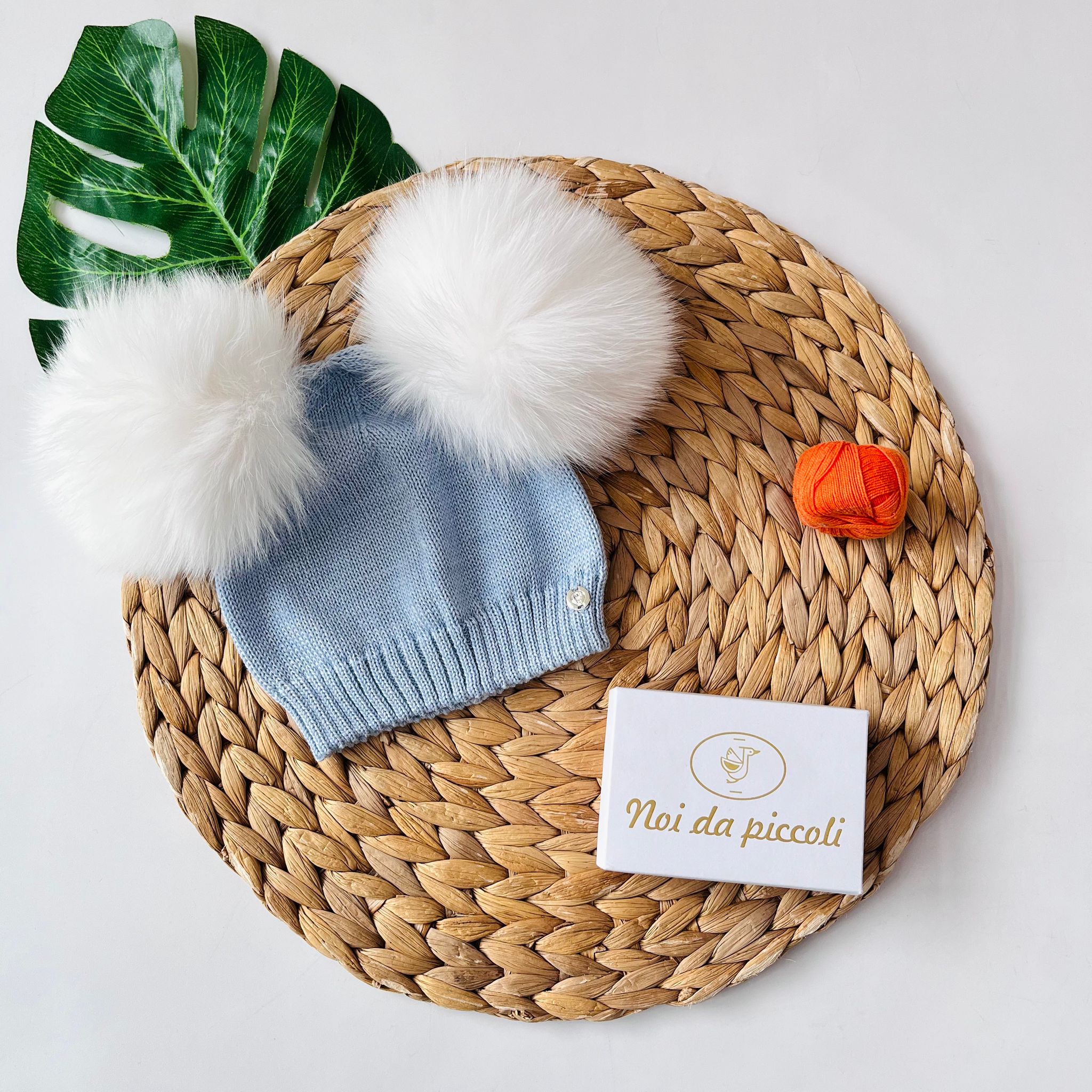 CAPPELLINO CUFFIETTA 2 PON POM VOLPE Lana CIELO - Noi da piccoli