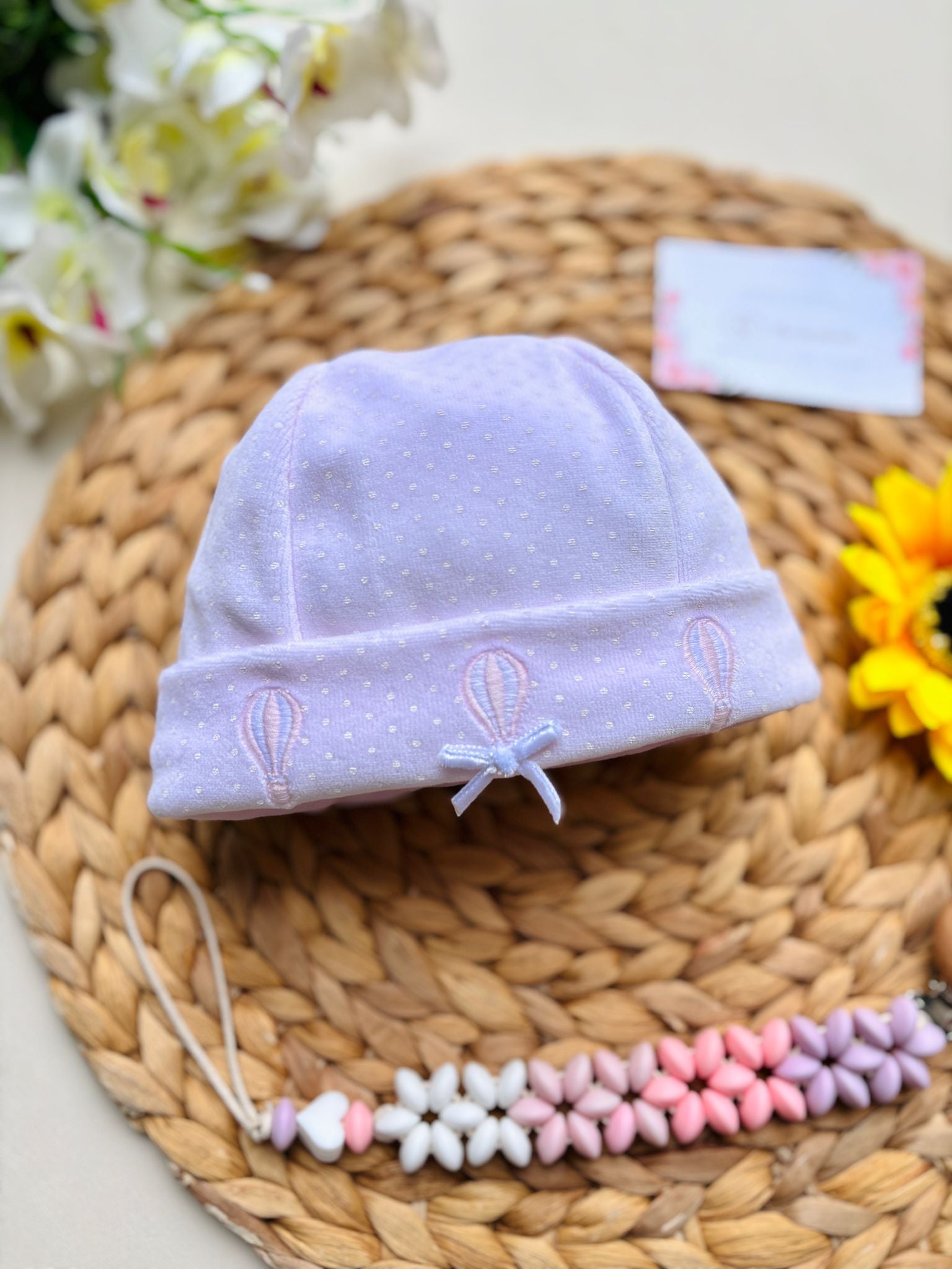 CAPPELLINO IN CINIGLIA A POIS CON MONGOLFIERE ROSA - Noi da piccoli
