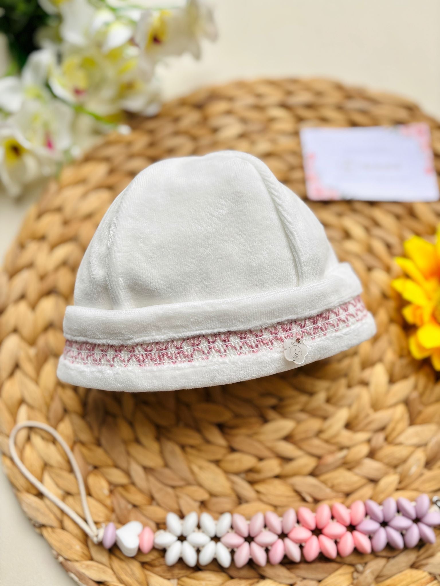 CAPPELLINO IN CINIGLIA BIANCO ROSA - Noi da piccoli