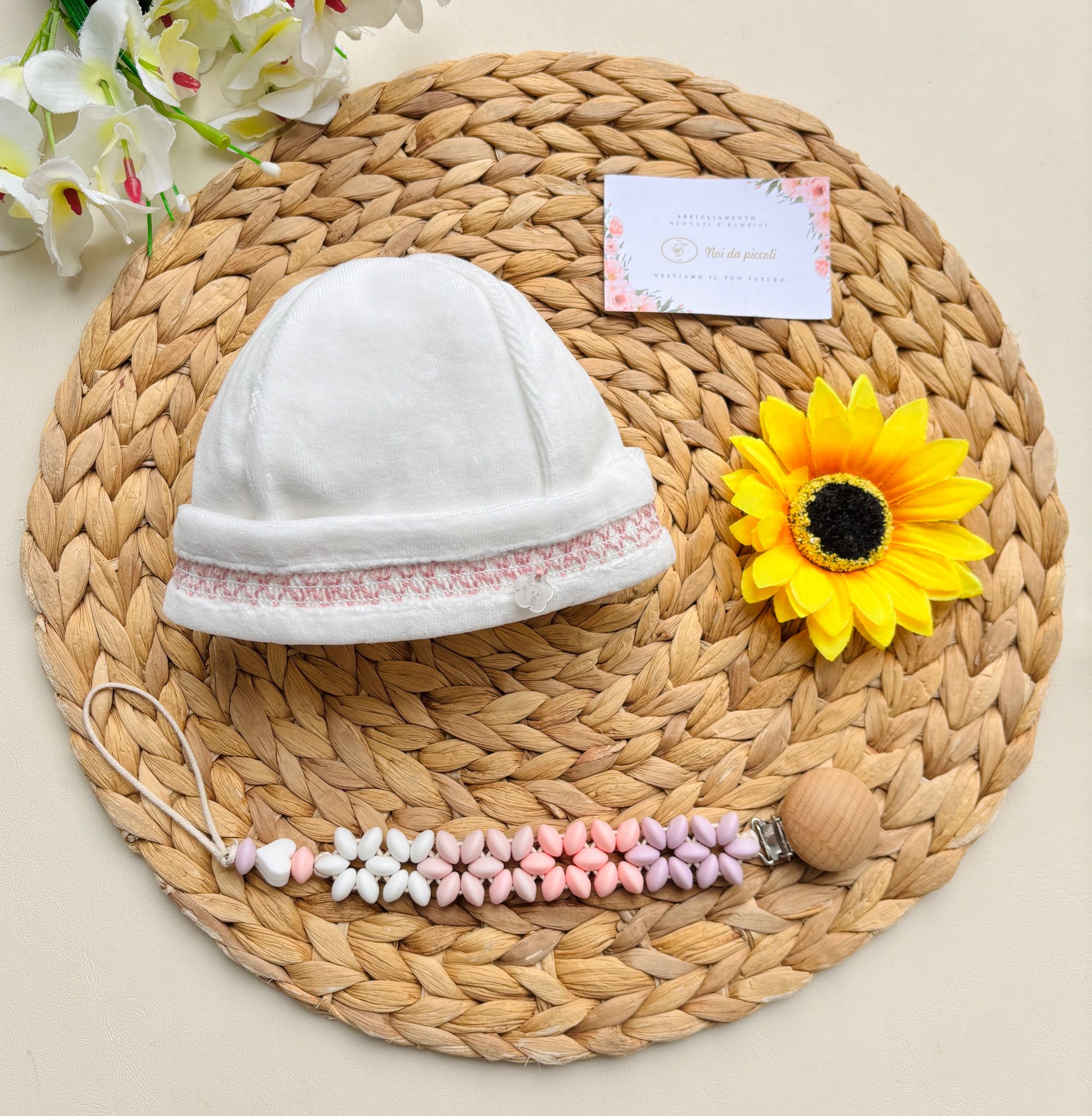 CAPPELLINO IN CINIGLIA BIANCO ROSA - Noi da piccoli