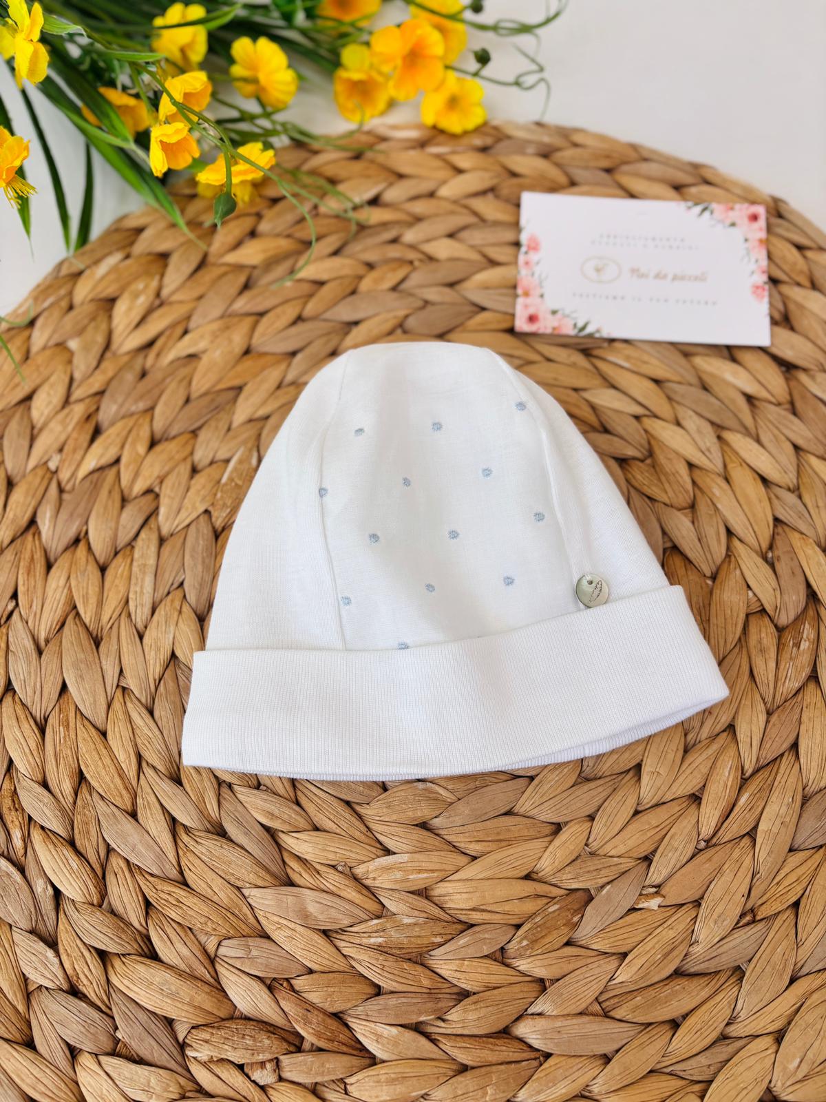 CAPPELLINO IN COTONE A POIS BIANCO CIELO - Noi da piccoli