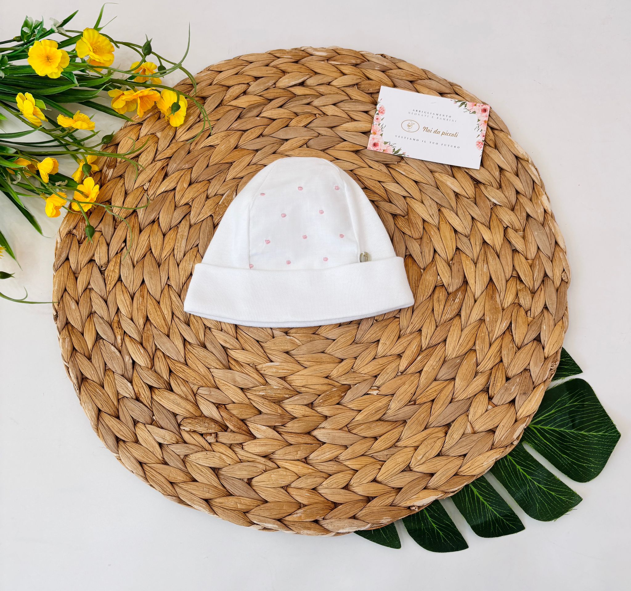CAPPELLINO IN COTONE A POIS BIANCO ROSA - Noi da piccoli
