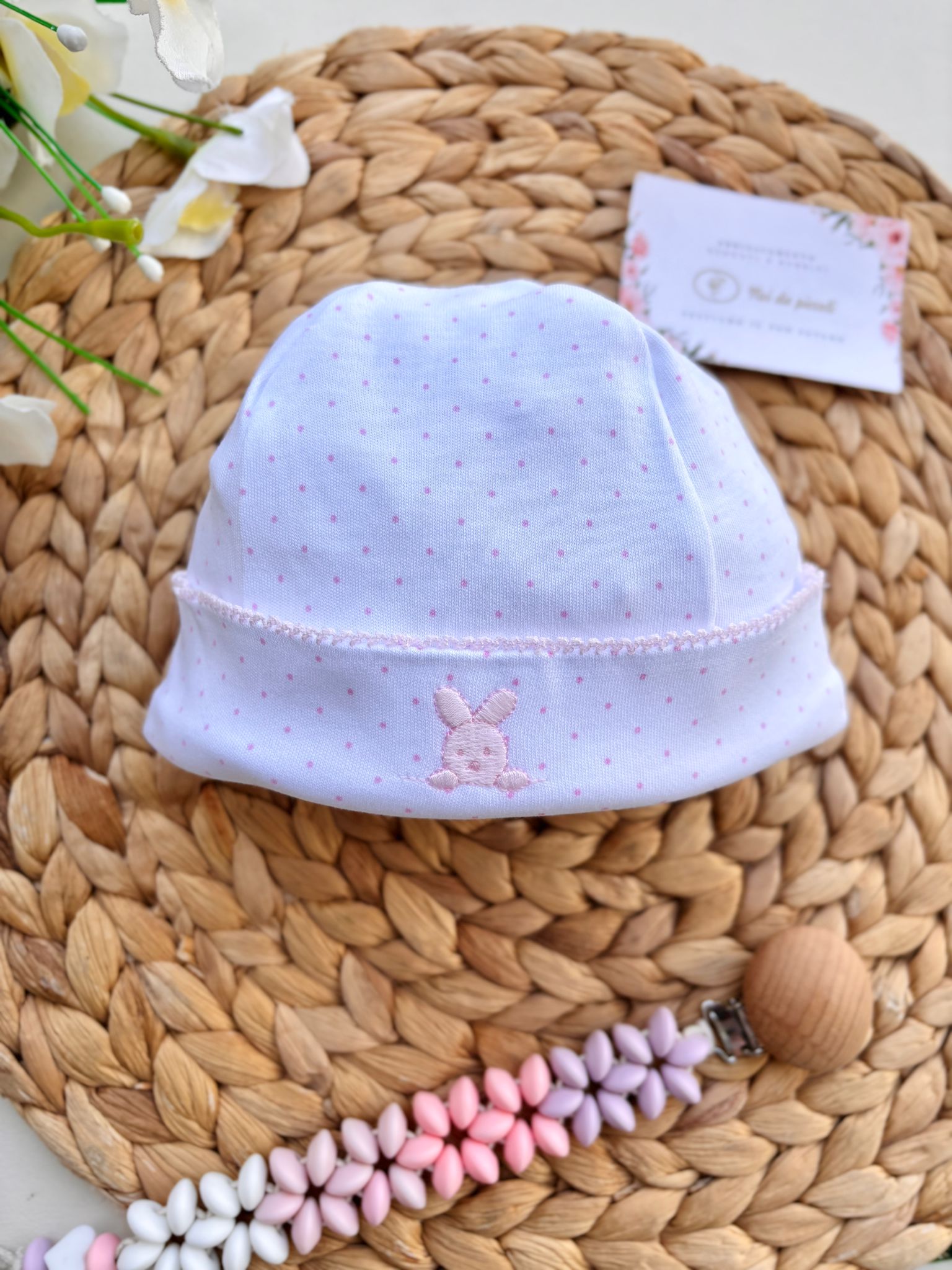 CAPPELLINO IN COTONE A POIS BIANCO ROSA - Noi da piccoli