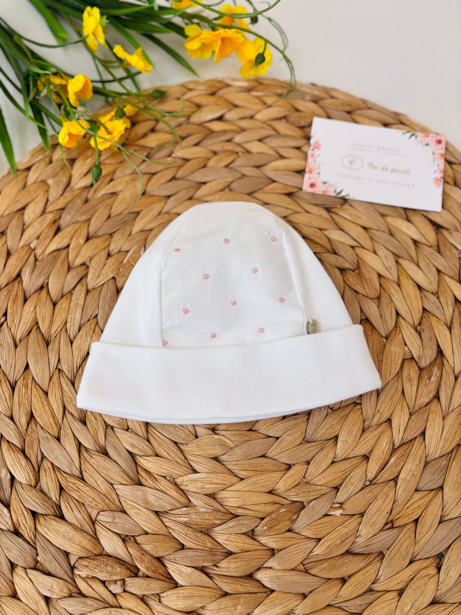 CAPPELLINO IN COTONE A POIS BIANCO ROSA - Noi da piccoli