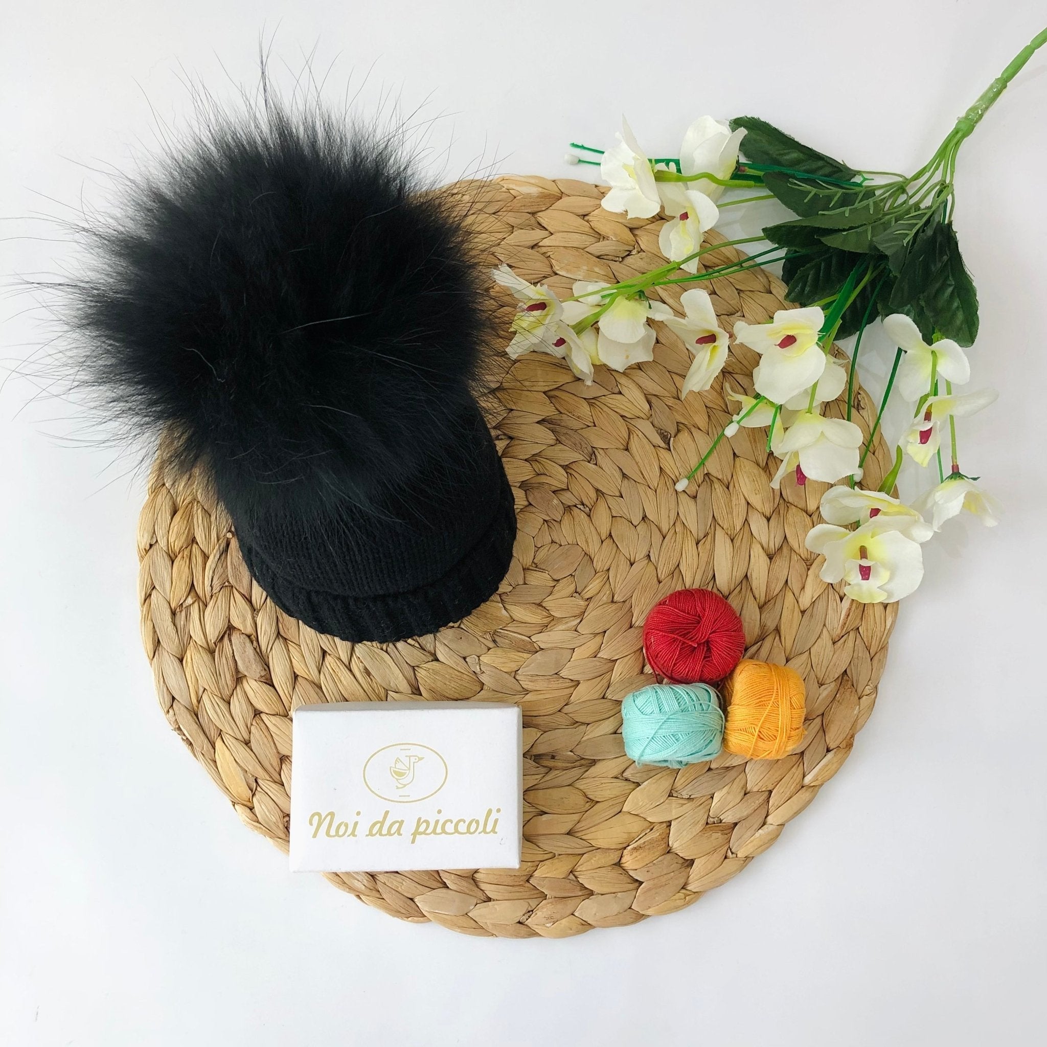 CAPPELLINO LANA E CASHEMIRE PON POM VOLPE Nero - Noi da piccoli