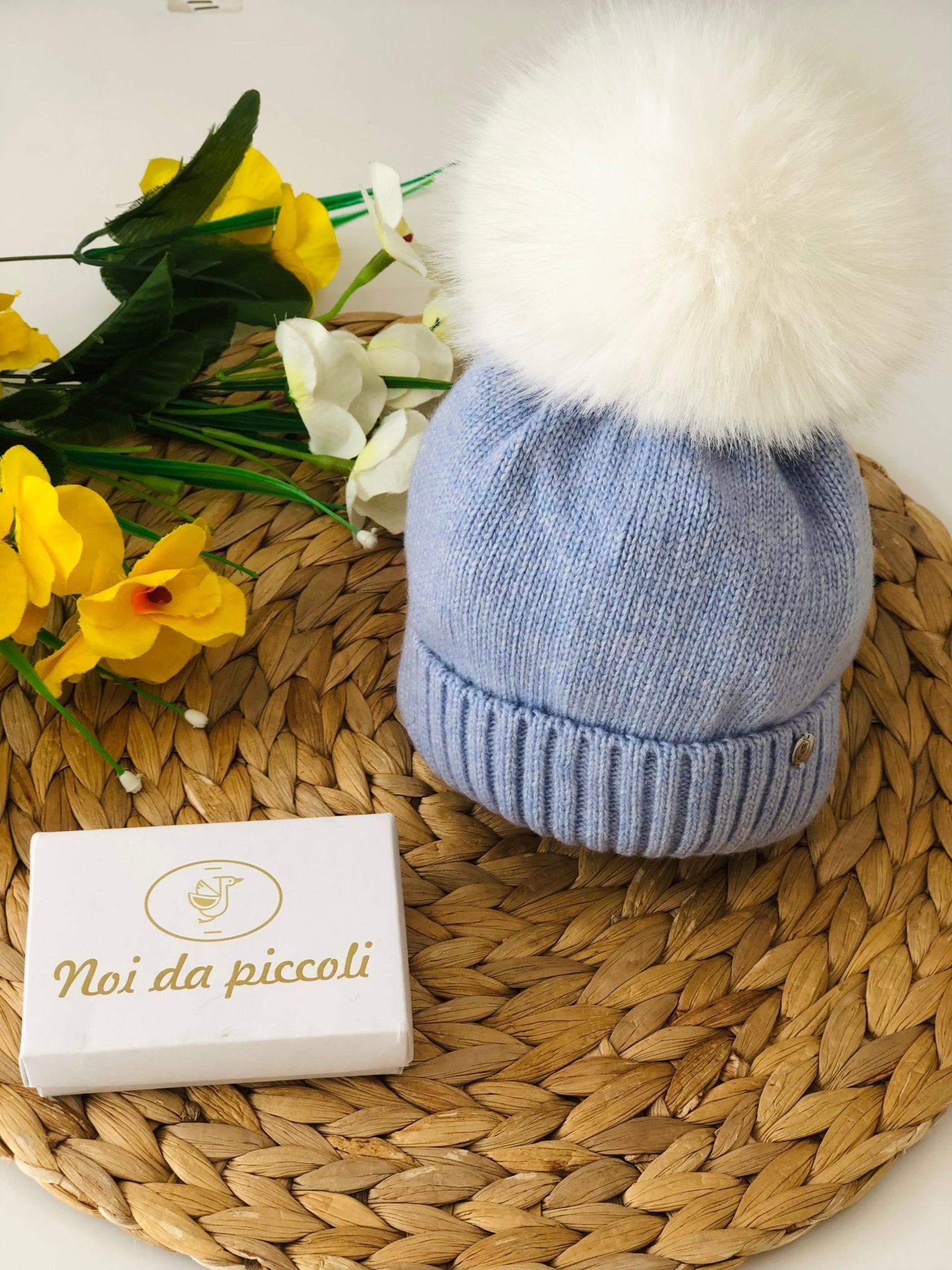 CAPPELLINO SUGAR CON PON POM IN ECOPELLICCIA E CASHMERE - Noi da piccoli