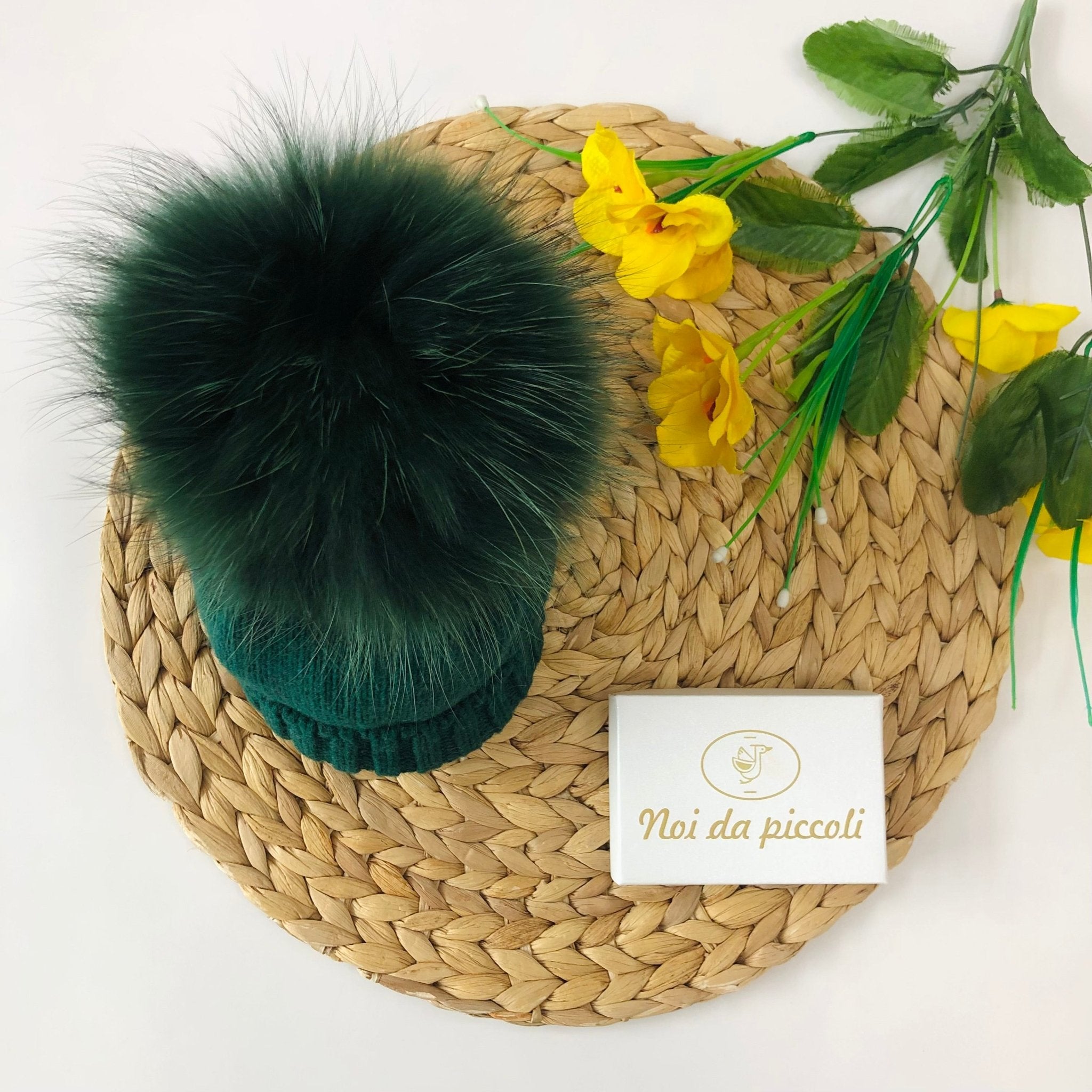 CAPPELLINO VERDE BOTTOGLIA POMPON VOLPE E CASHMIRE - Noi da piccoli