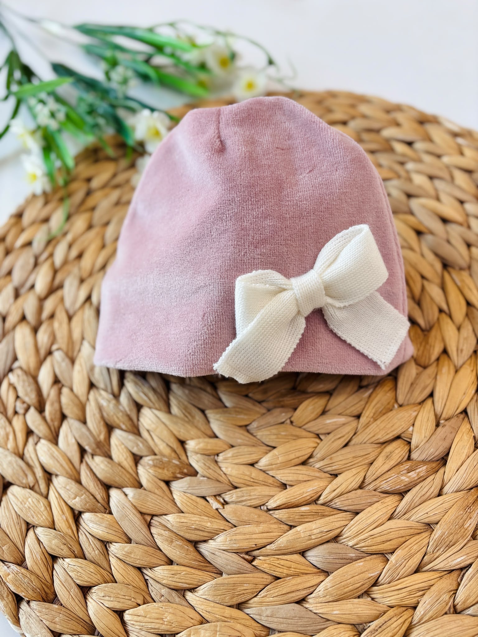 CAPPELLO IN CINIGLIA ROSA CON FIOCCHETTO - Noi da piccoli