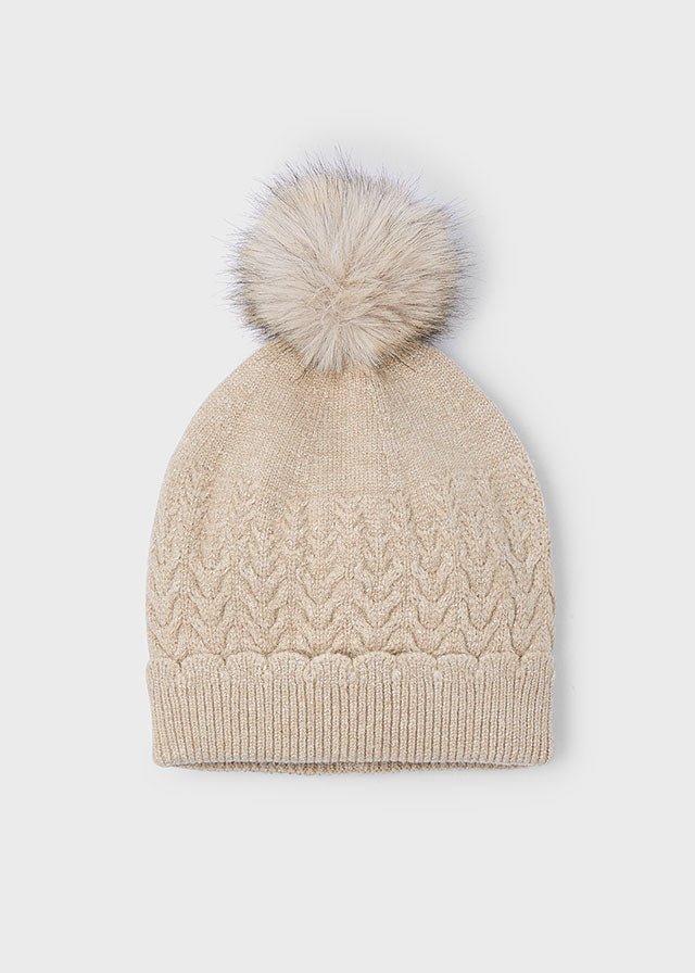 CAPPELLO IN TRICOT CON POMPON BEIGE - Noi da piccoli