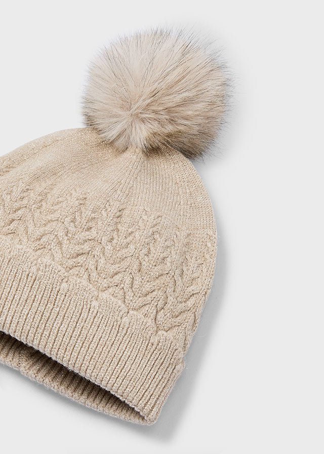CAPPELLO IN TRICOT CON POMPON BEIGE - Noi da piccoli