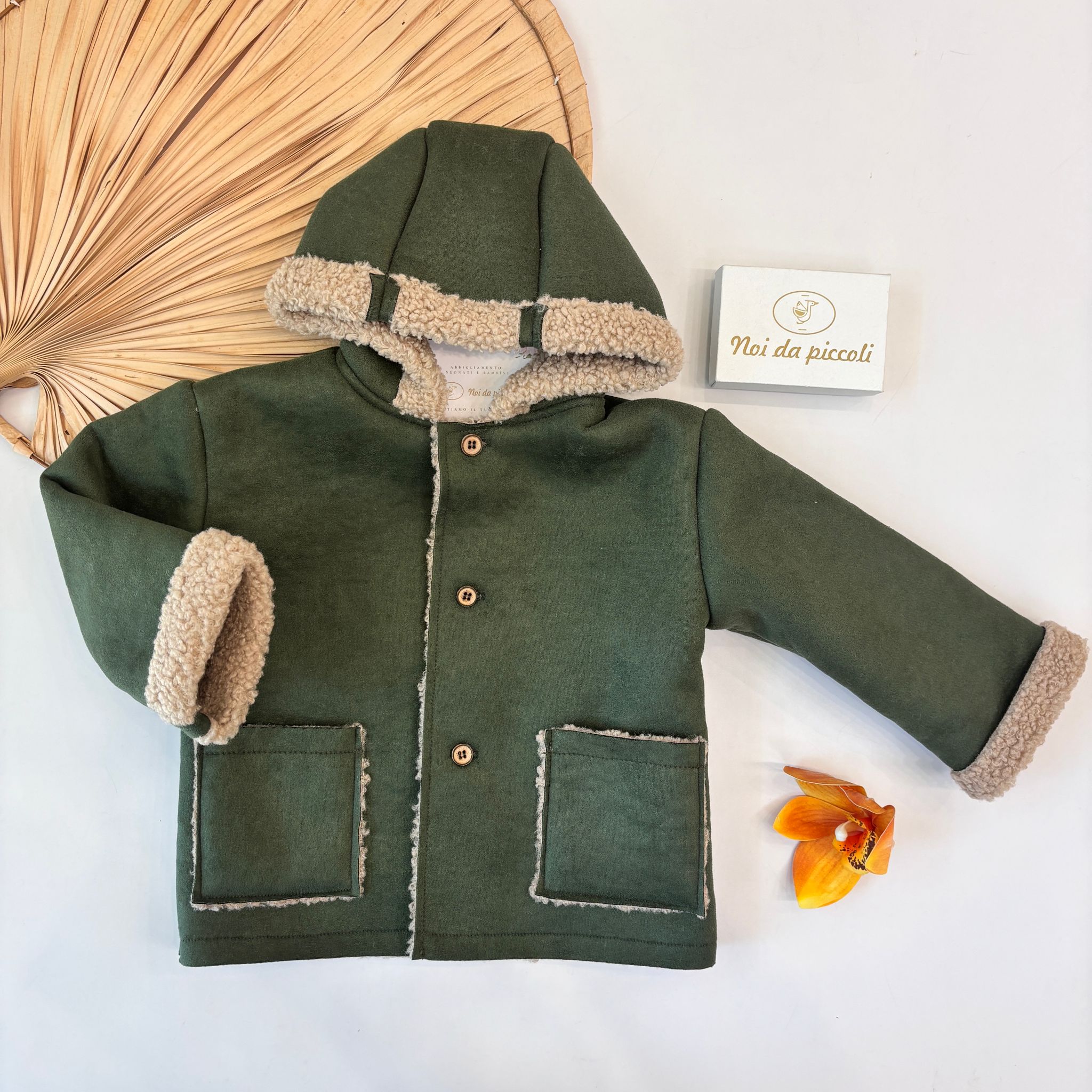 CAPPOTTINO CAMOSCIO E TESSUTO SHERPA VERDE - Noi da piccoli