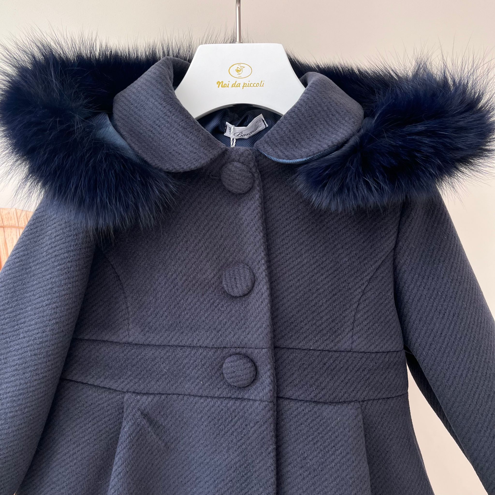 CAPPOTTINO IN PANNO CON COLLO PELLICCIA BLU - Noi da piccoli