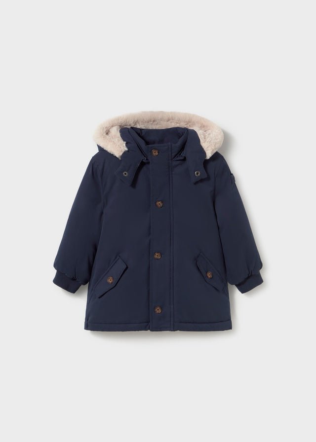 CAPPOTTO BLU CON CAPPUCCIO IN PELLICCIA - Noi da piccoli
