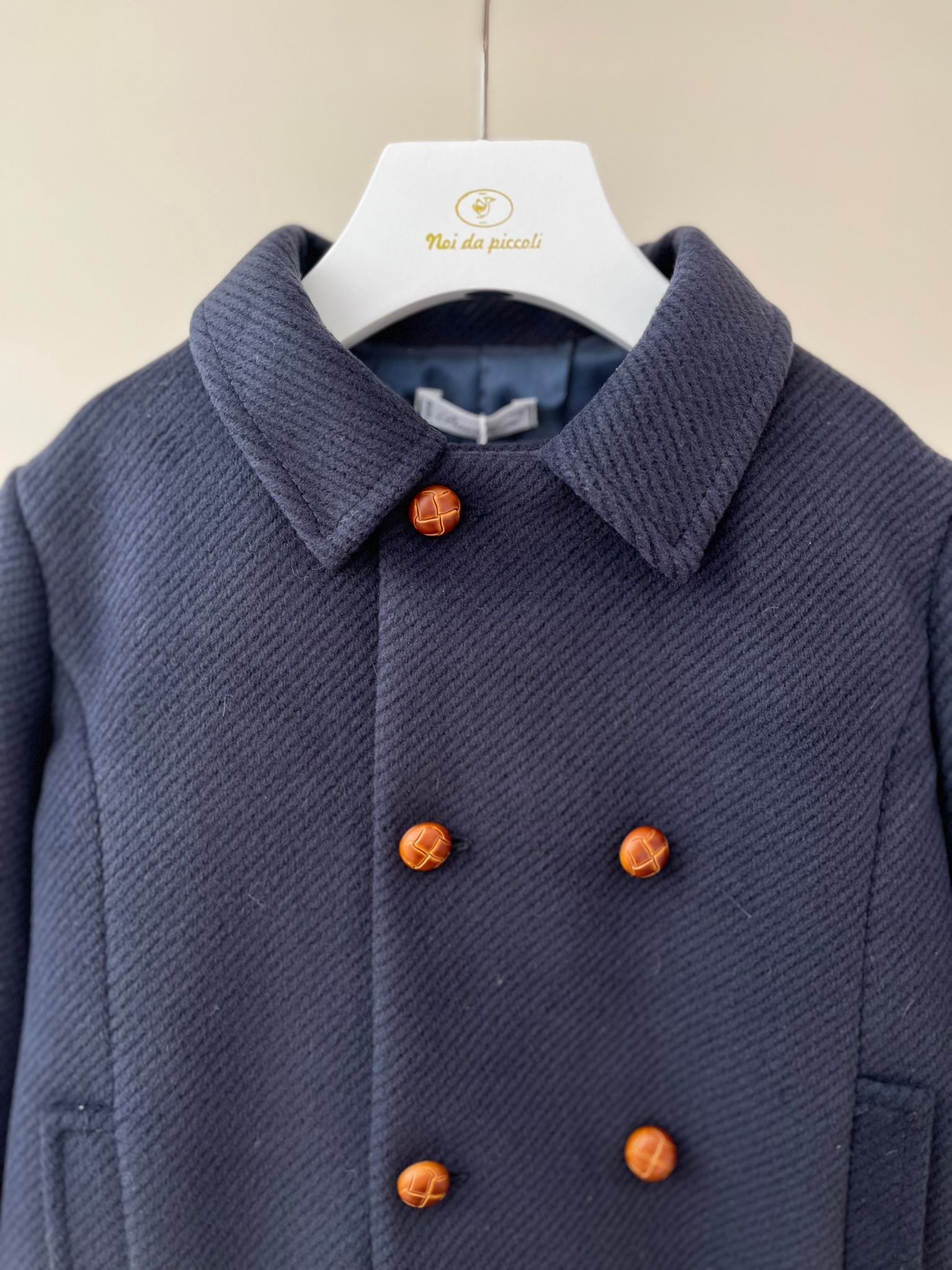CAPPOTTO IN PANNO BOTTONI LEGNO BLU - Noi da piccoli