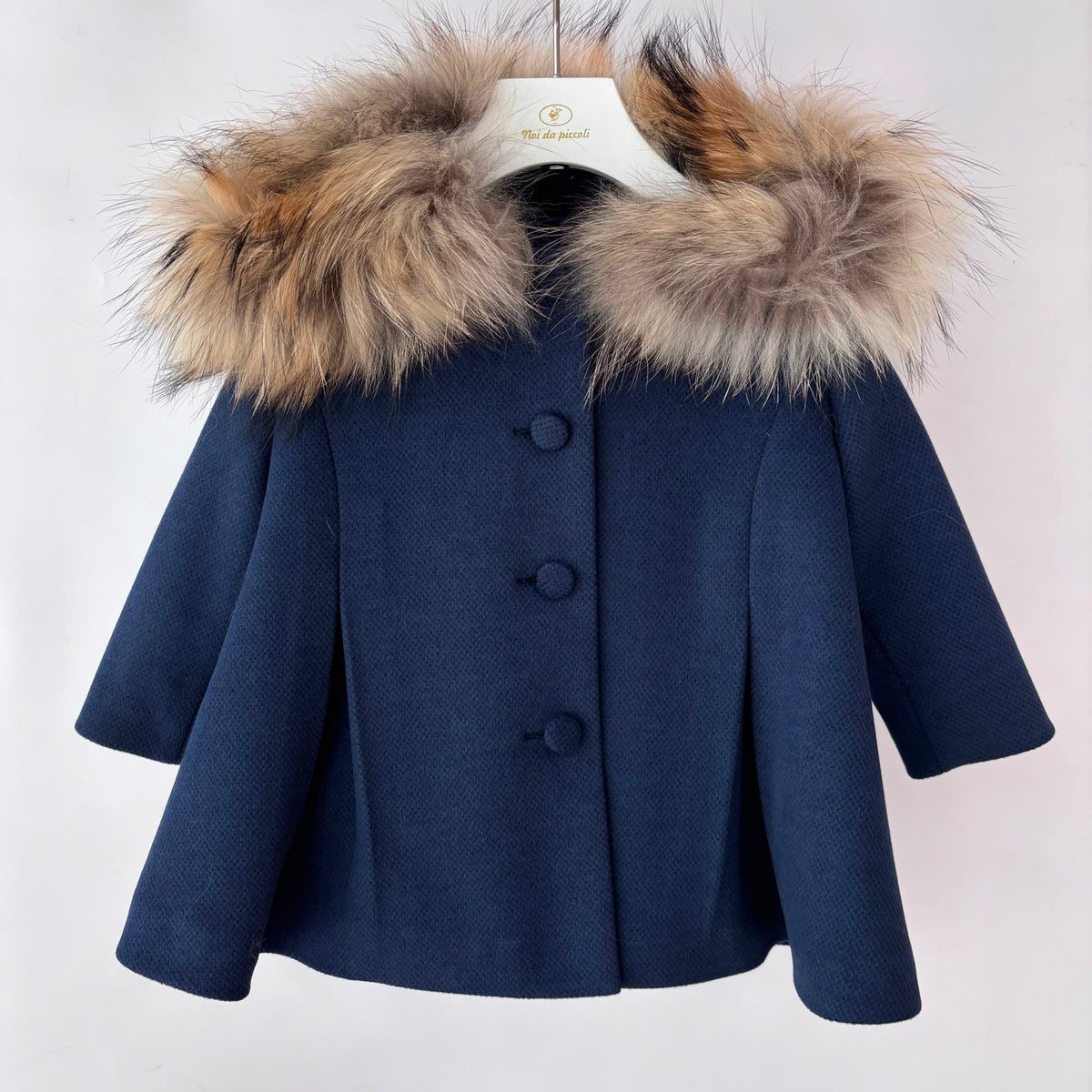 CAPPOTTO in Panno con Cappuccio in Pelliccia BLU - Noi da piccoli