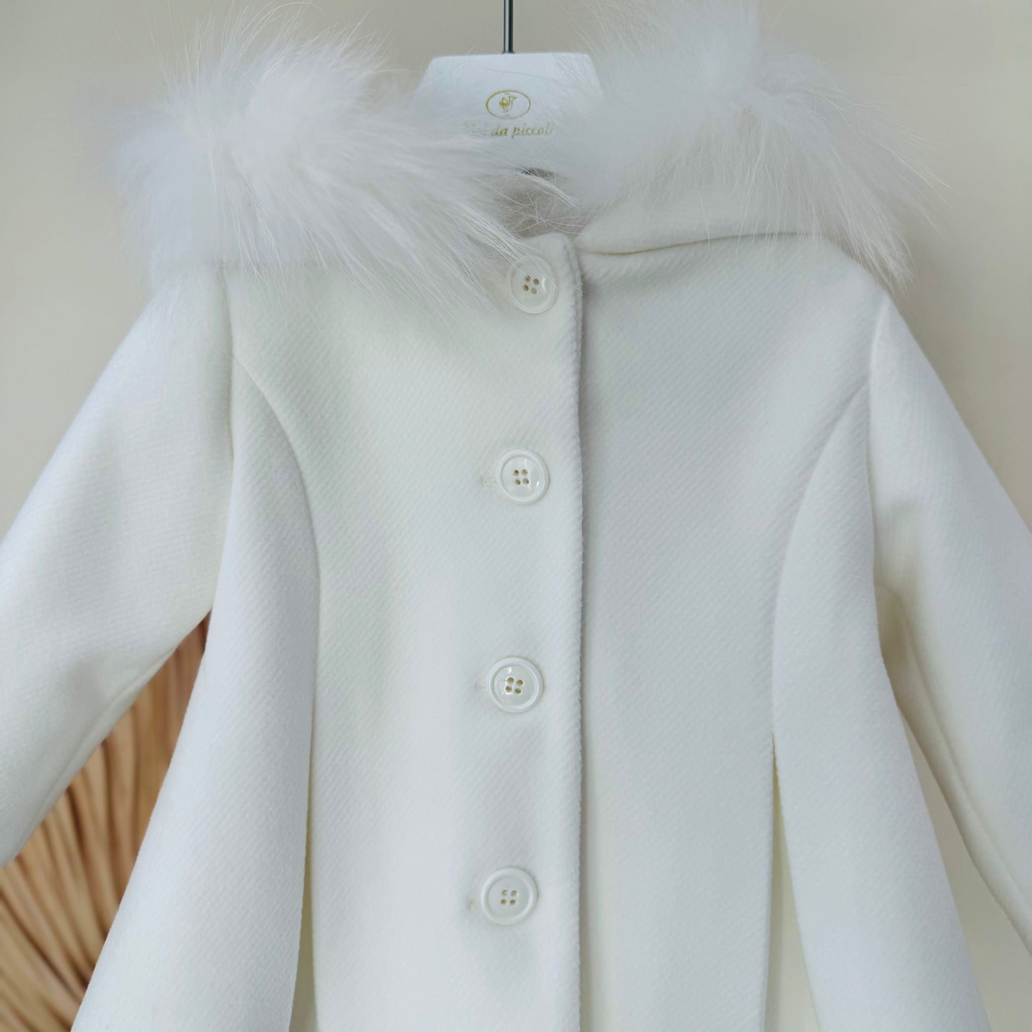 CAPPOTTO IN PANNO CON CAPPUCCIO IN PELLICCIA PANNA - Noi da piccoli