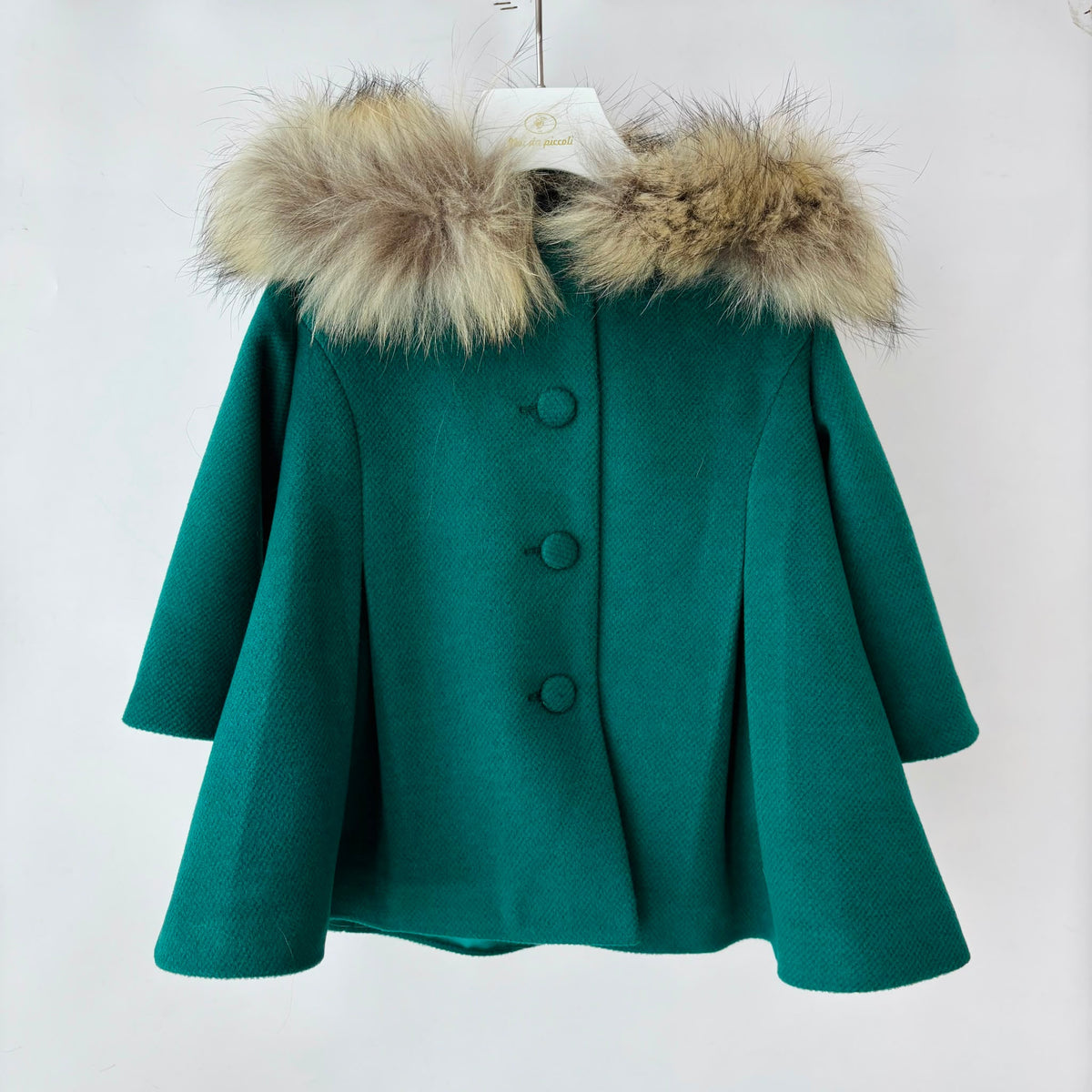 CAPPOTTO in Panno con Cappuccio in Pelliccia VERDE - Noi da piccoli