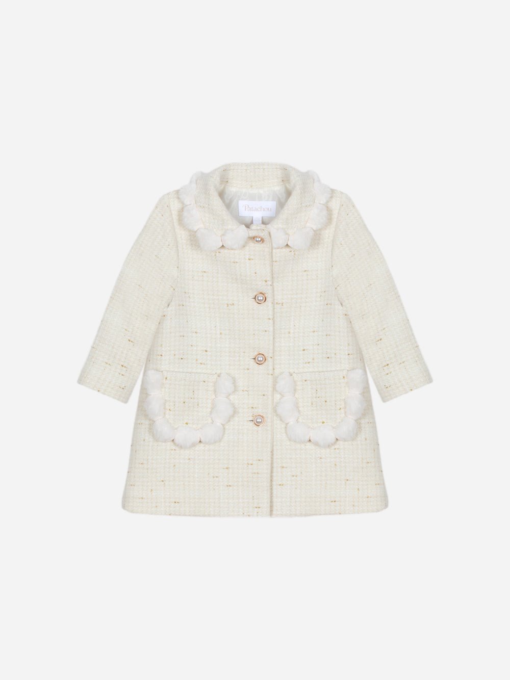 CAPPOTTO IN TWEED CON COLLETTO SMERLATO ECRU - Noi da piccoli